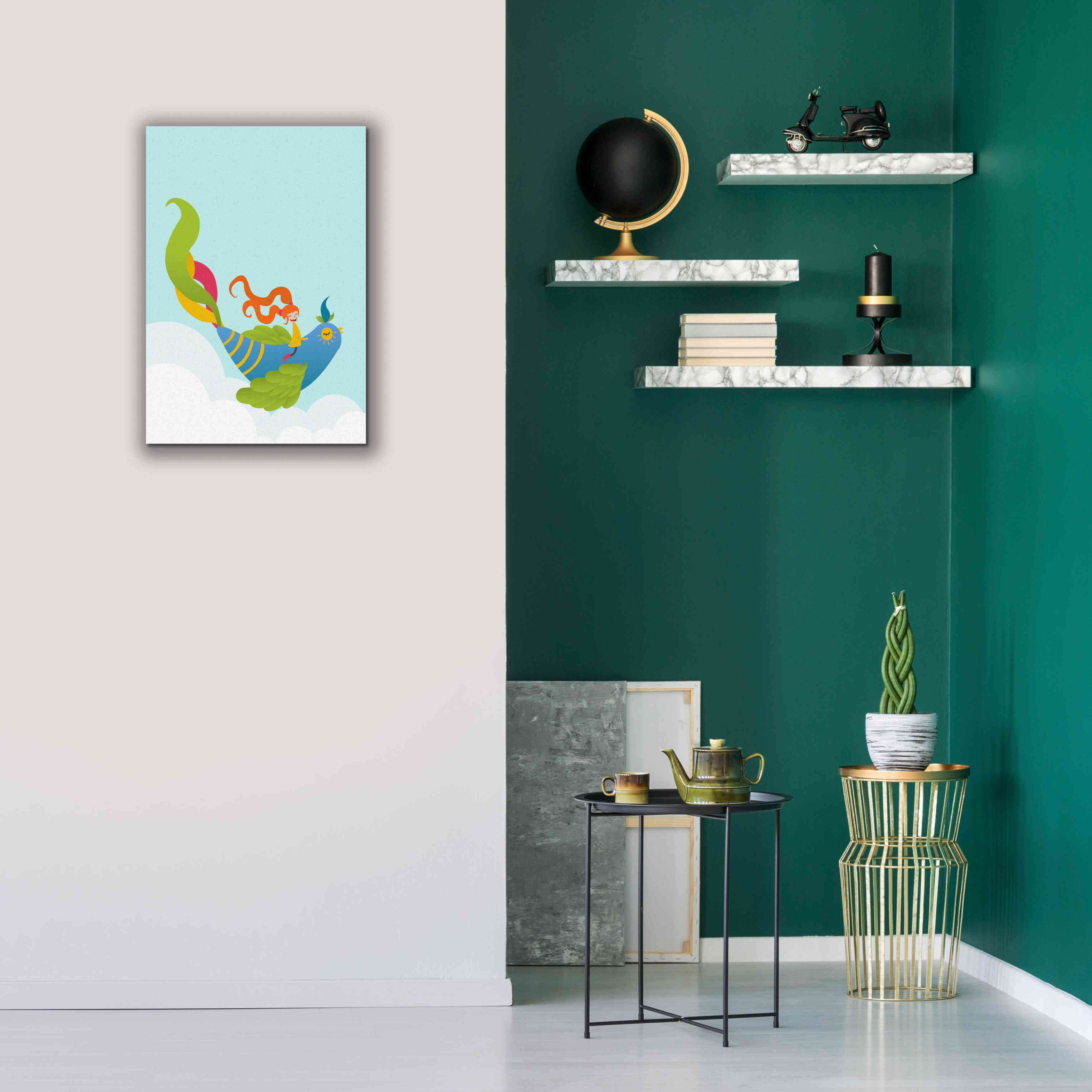 'Bird and Girl' by Volkan Dalyan, Giclee Canvas Wall Art,18x26