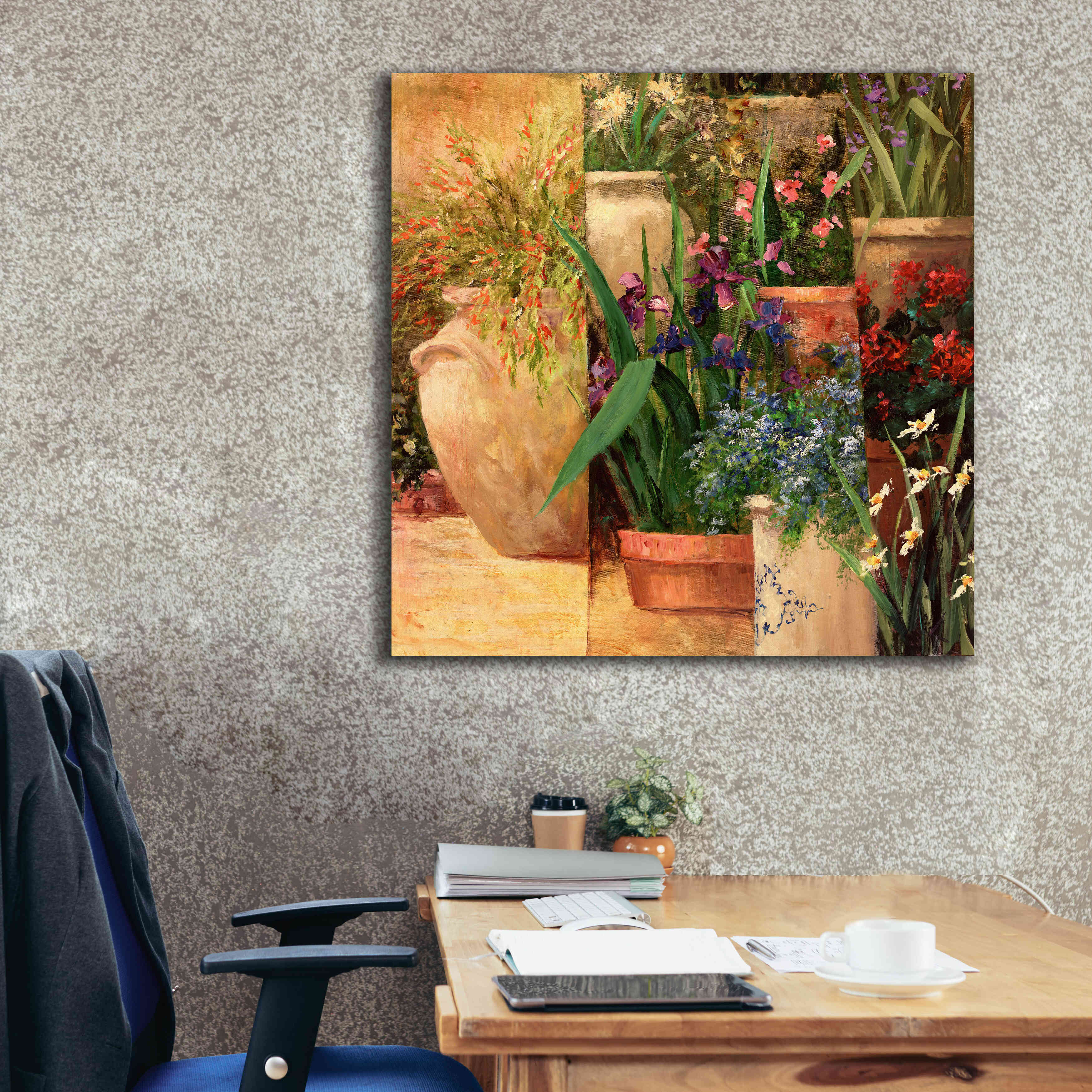 'Flower Pots Left' by Art Fronckowiak, Giclee Canvas Wall Art,37x37