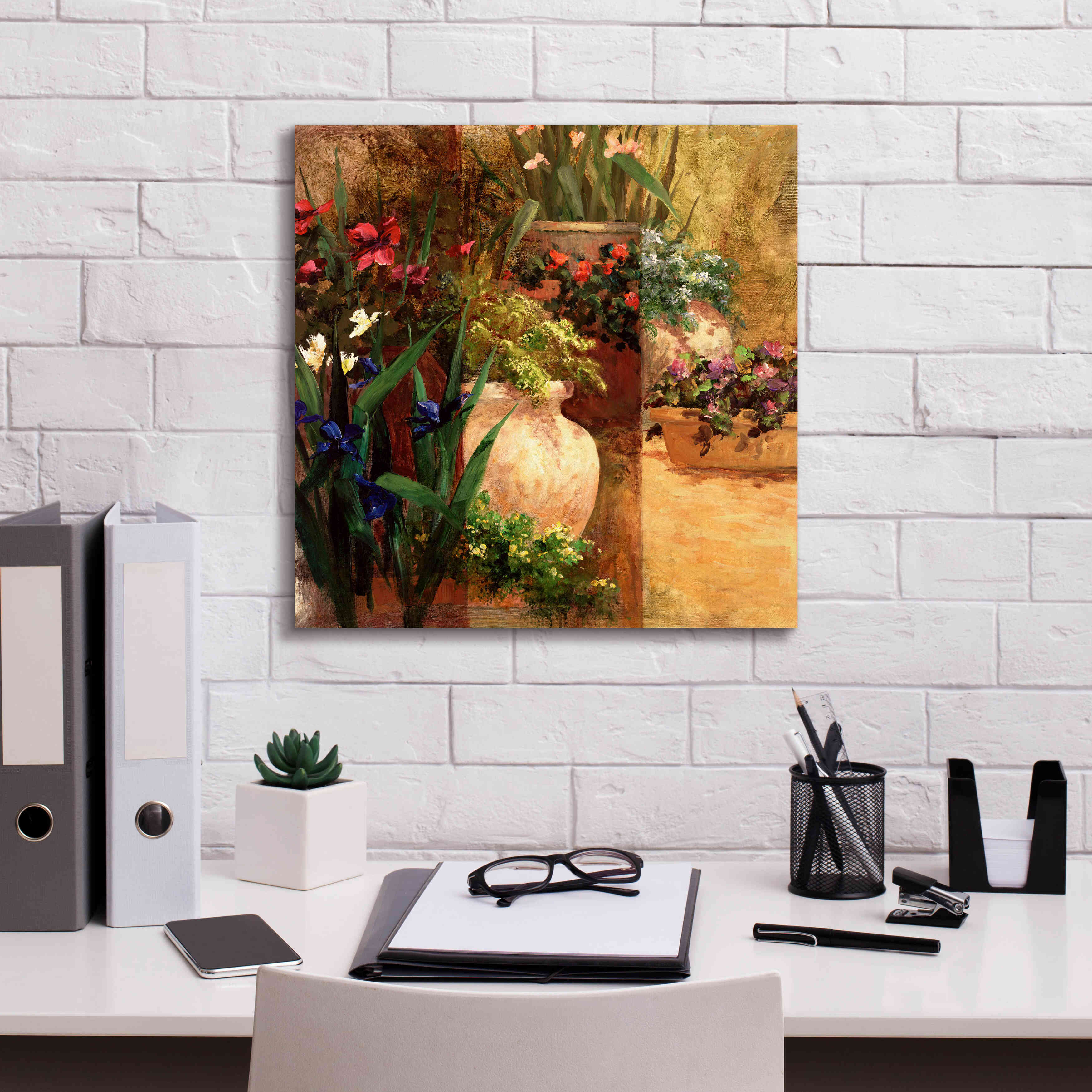 'Flower Pots Right' by Art Fronckowiak, Giclee Canvas Wall Art,18x18