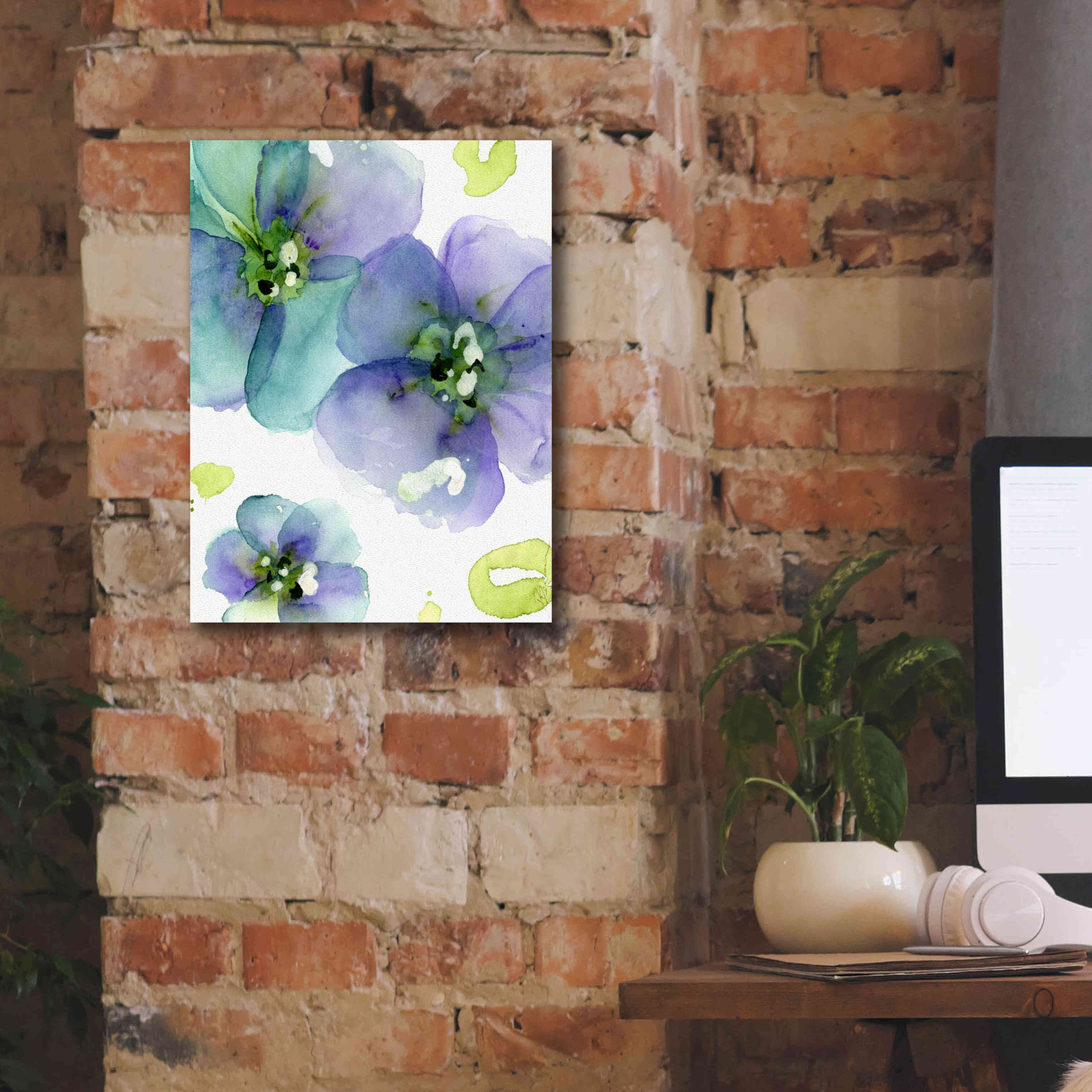 'Blue Flowers' by Dawn Derman, Giclee Canvas Wall Art,12x16