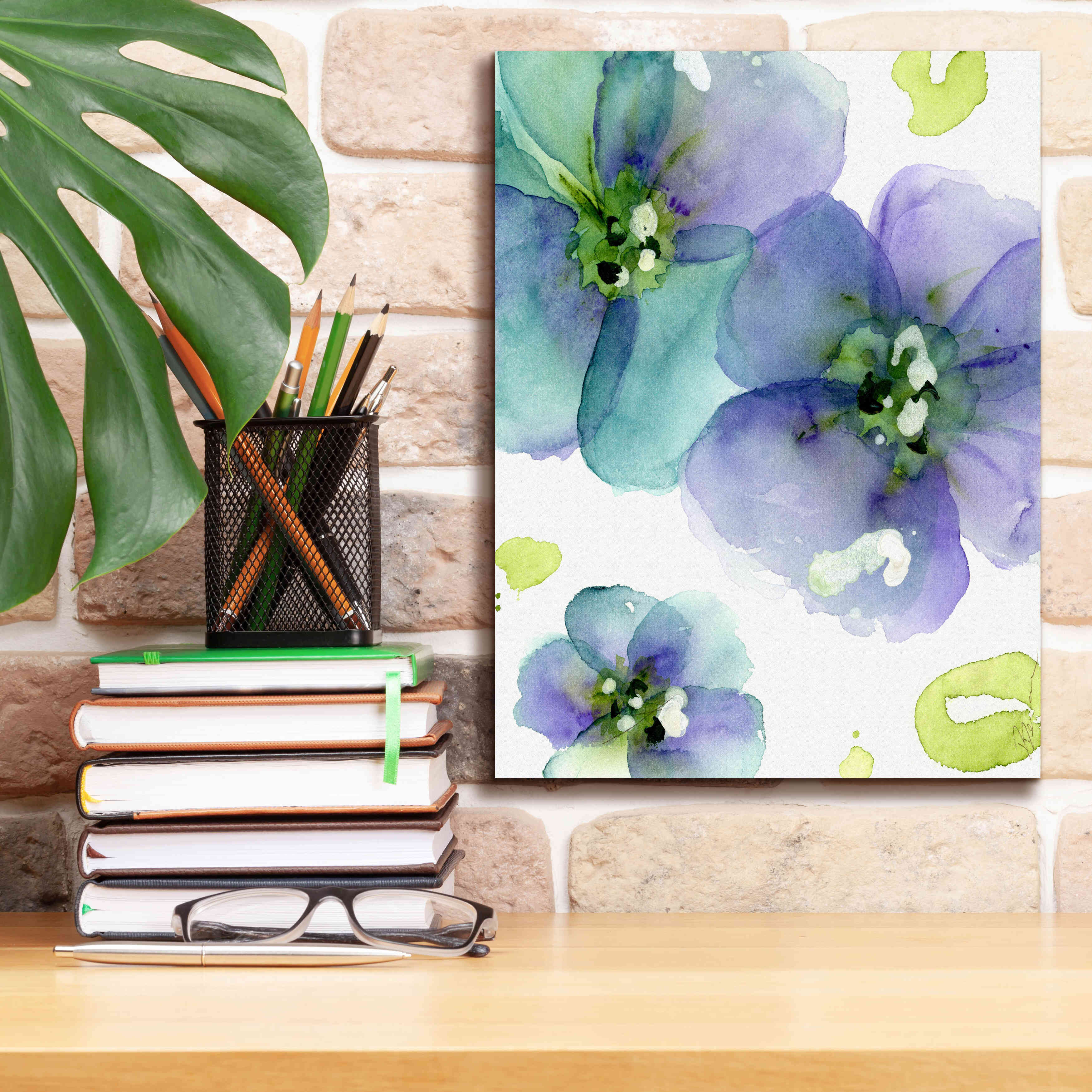 'Blue Flowers' by Dawn Derman, Giclee Canvas Wall Art,12x16