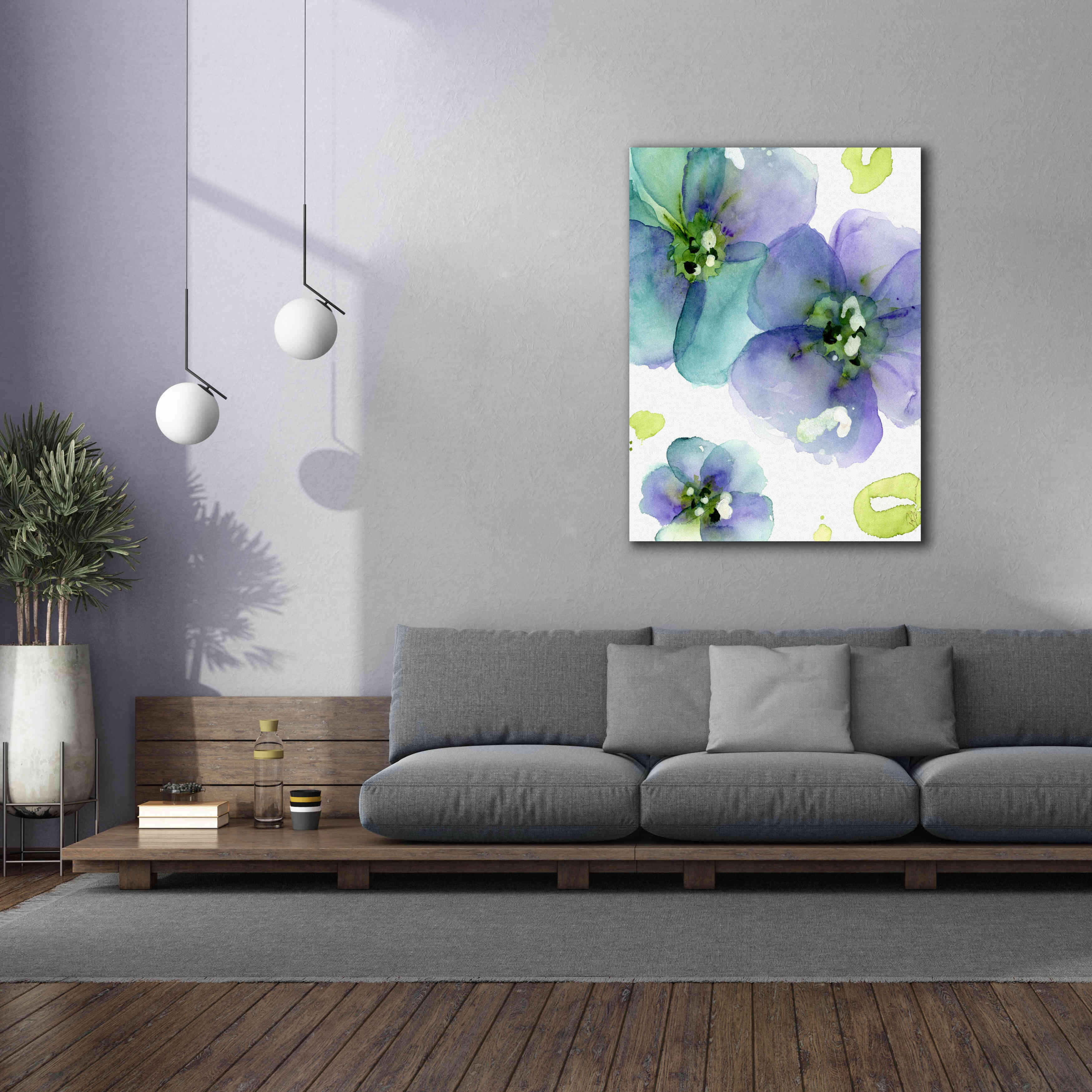 'Blue Flowers' by Dawn Derman, Giclee Canvas Wall Art,40x54