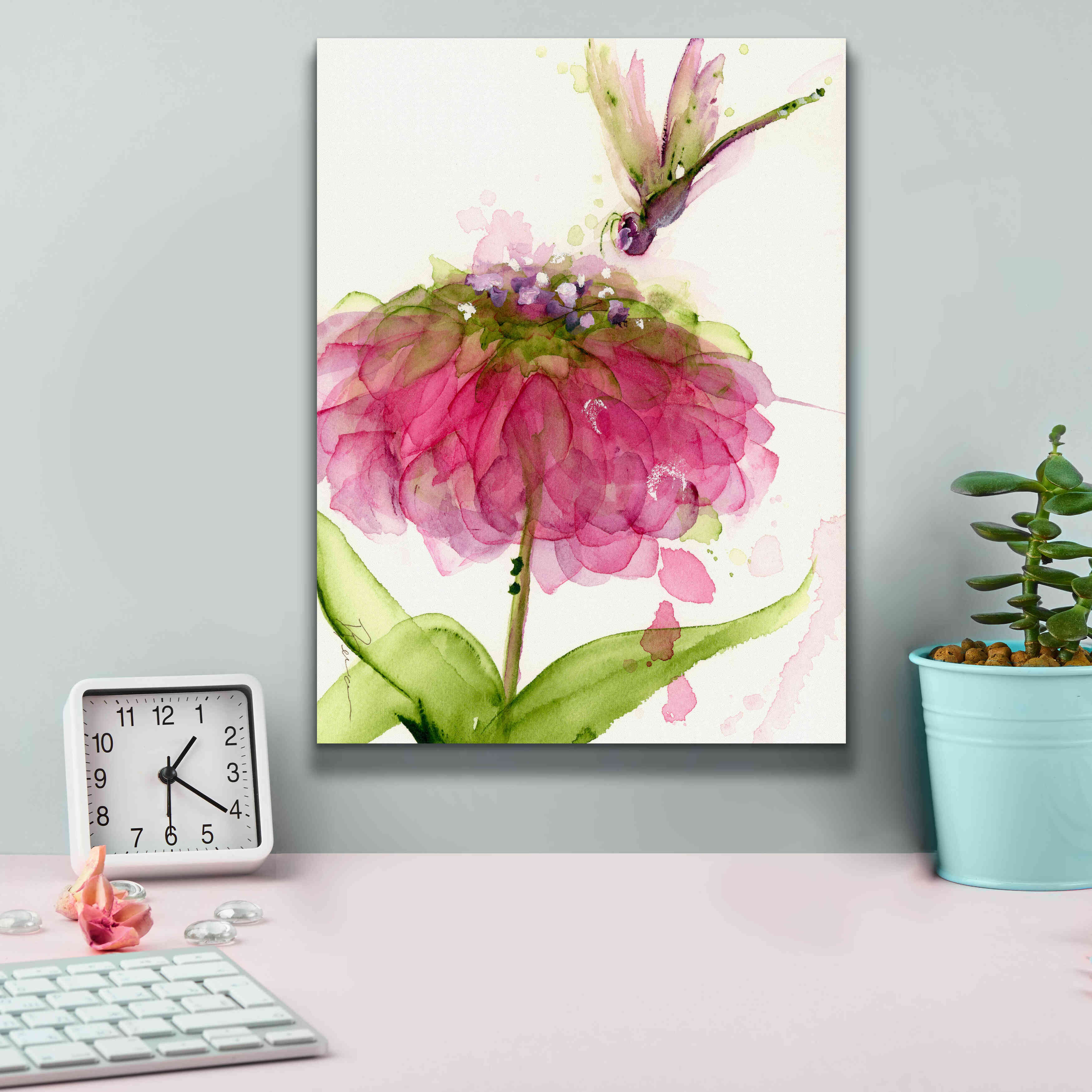 'Dragonfly and Zinnia' by Dawn Derman, Giclee Canvas Wall Art,12x16