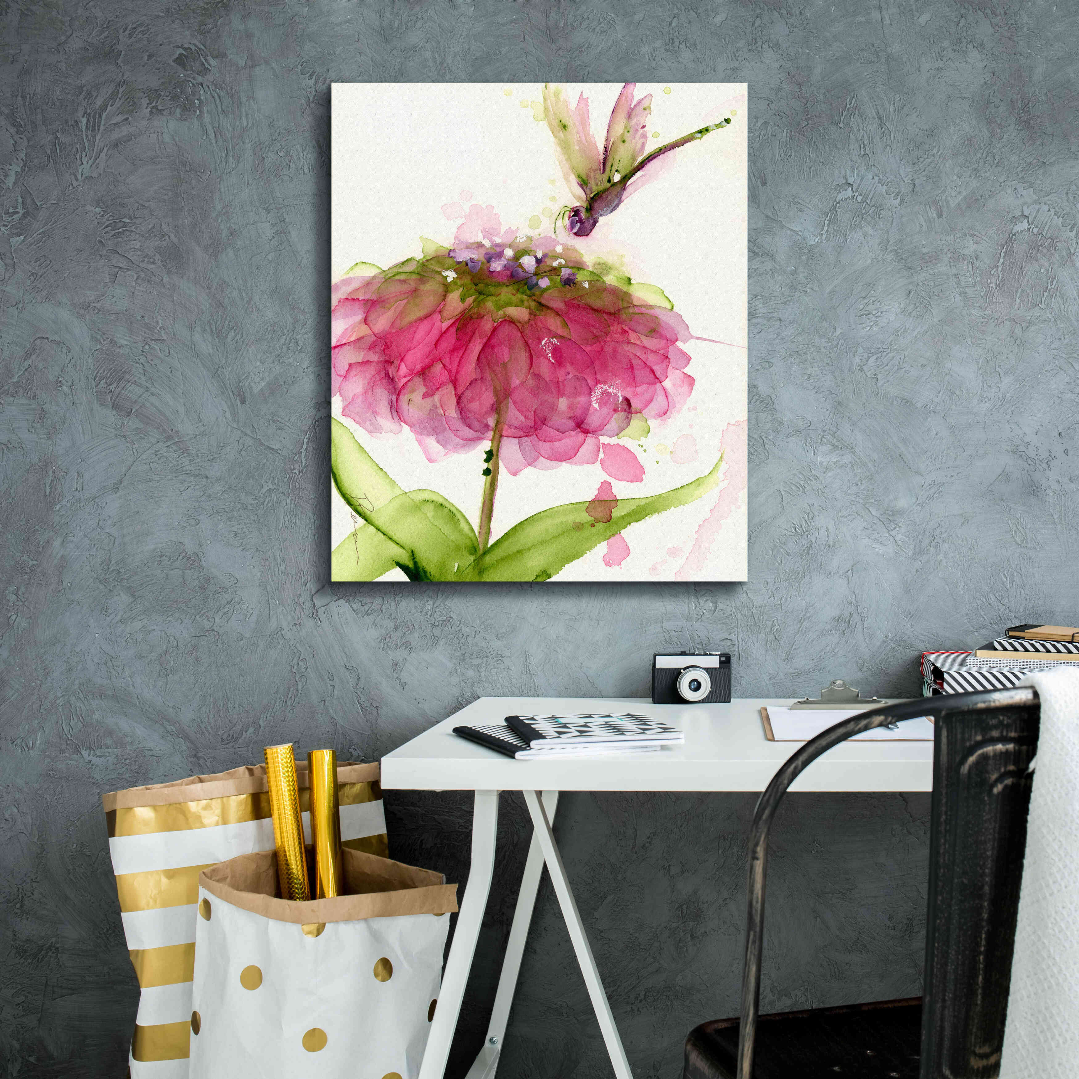 'Dragonfly and Zinnia' by Dawn Derman, Giclee Canvas Wall Art,20x24