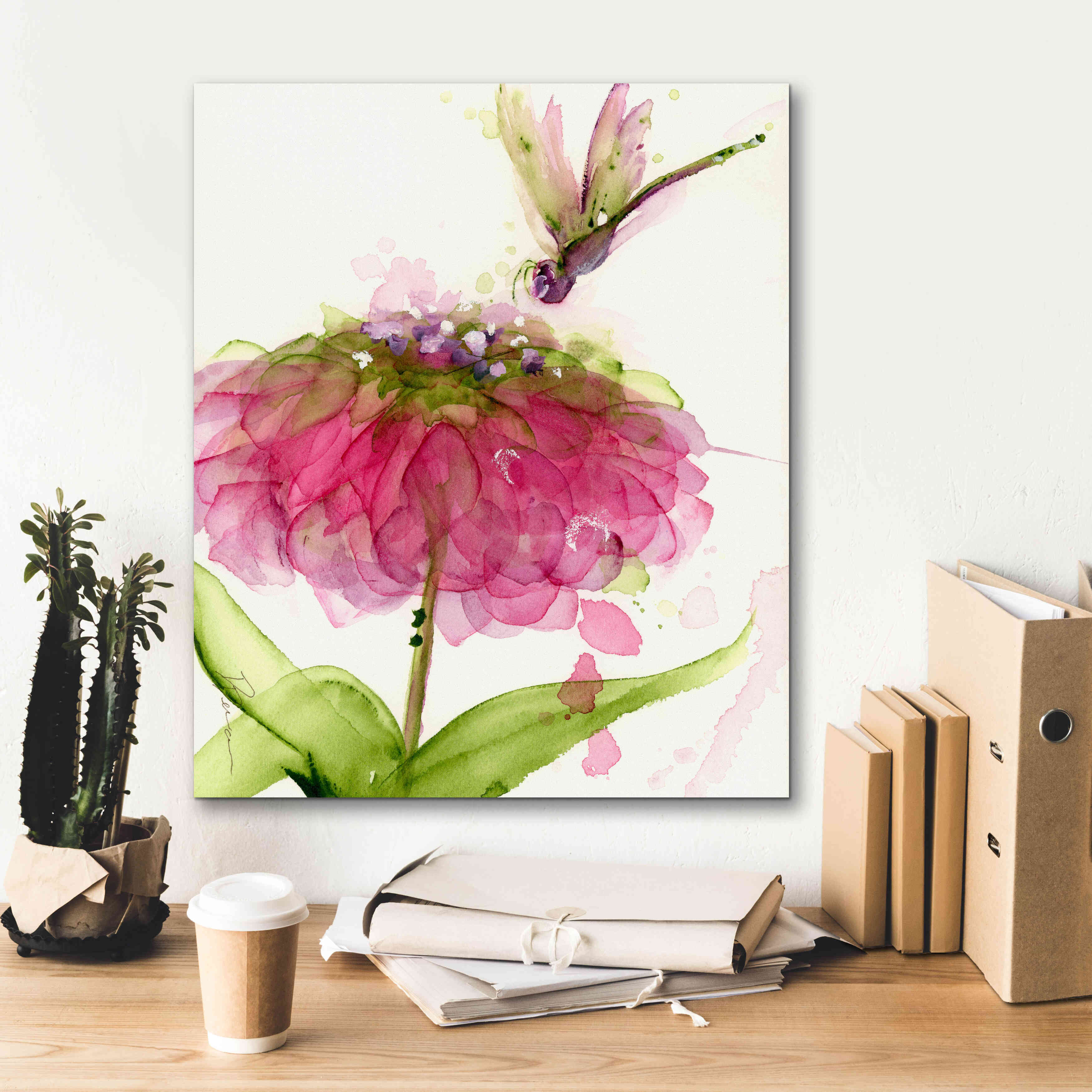 'Dragonfly and Zinnia' by Dawn Derman, Giclee Canvas Wall Art,20x24