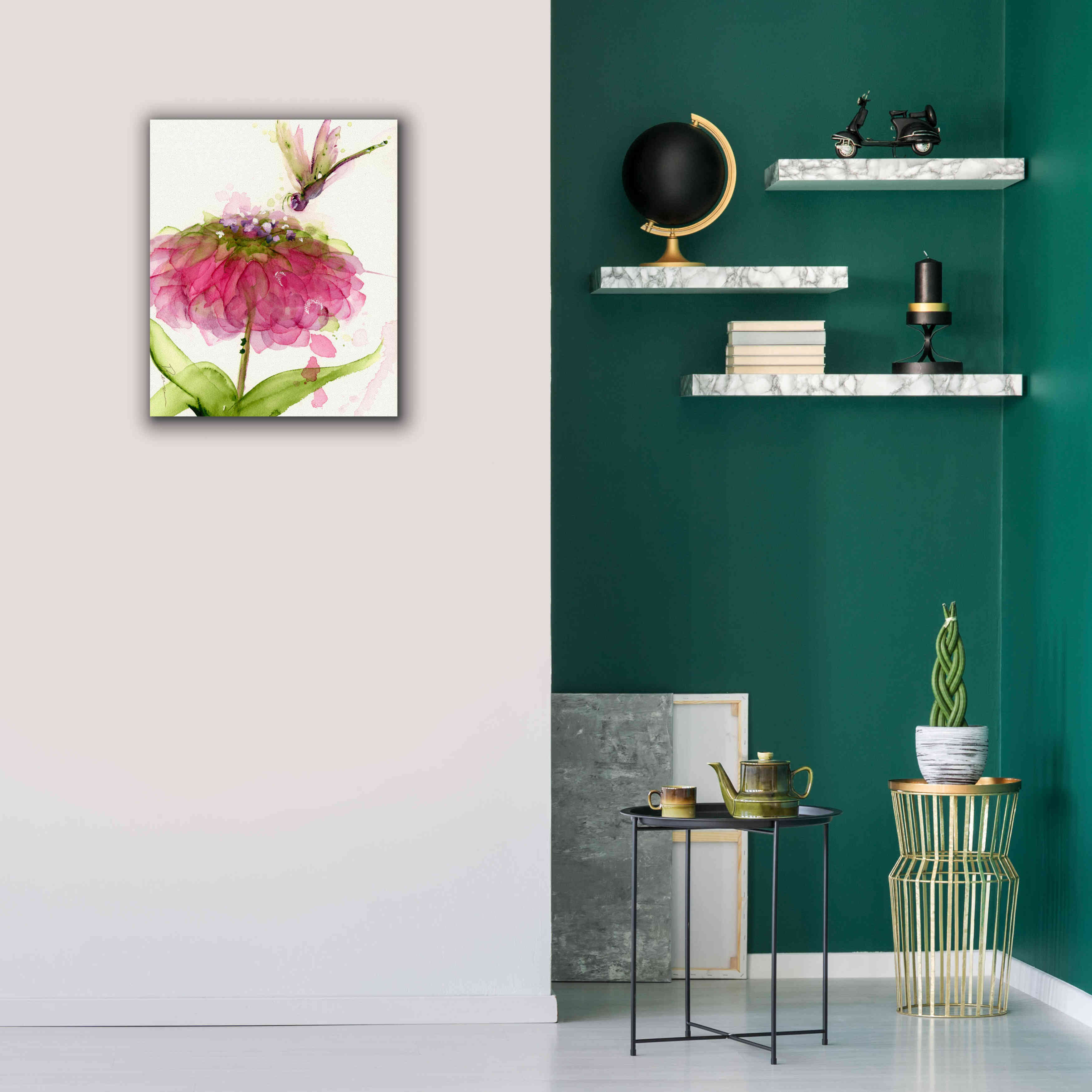 'Dragonfly and Zinnia' by Dawn Derman, Giclee Canvas Wall Art,20x24