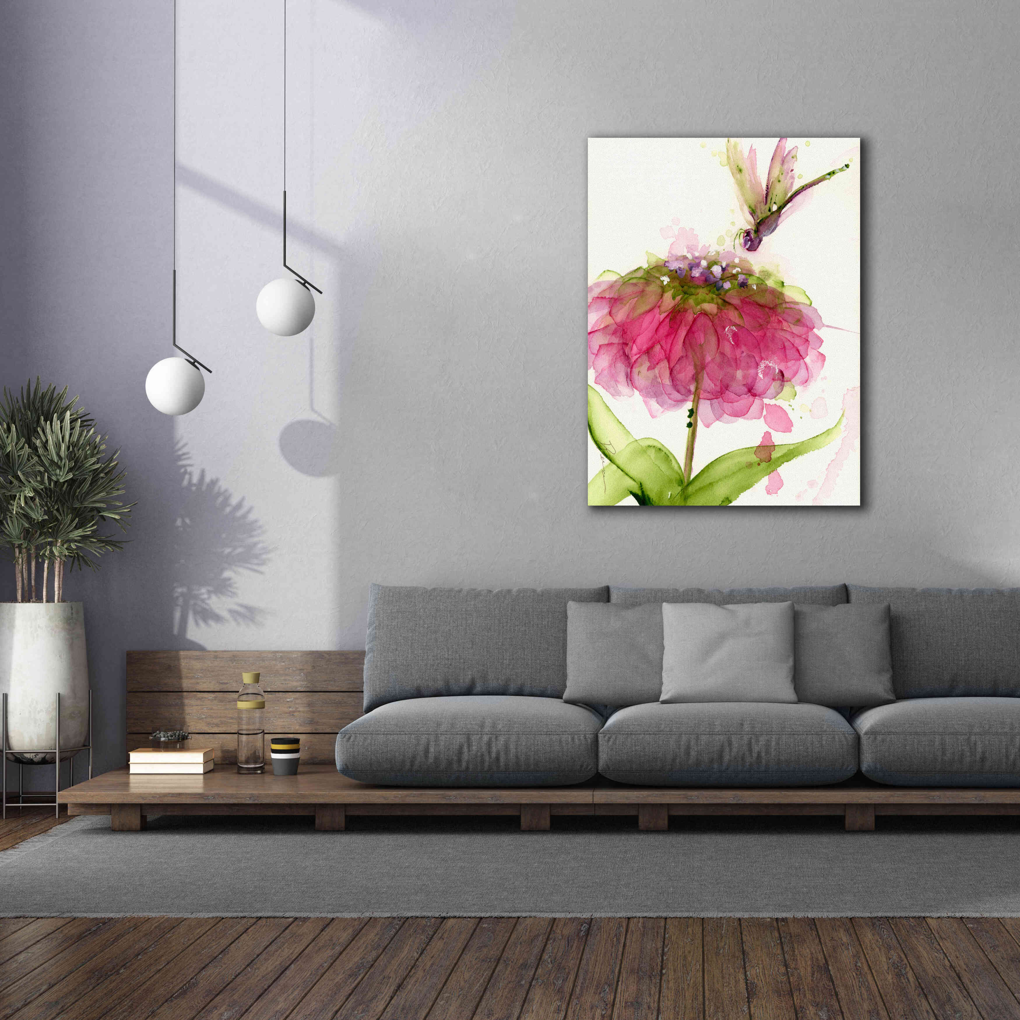 'Dragonfly and Zinnia' by Dawn Derman, Giclee Canvas Wall Art,40x54