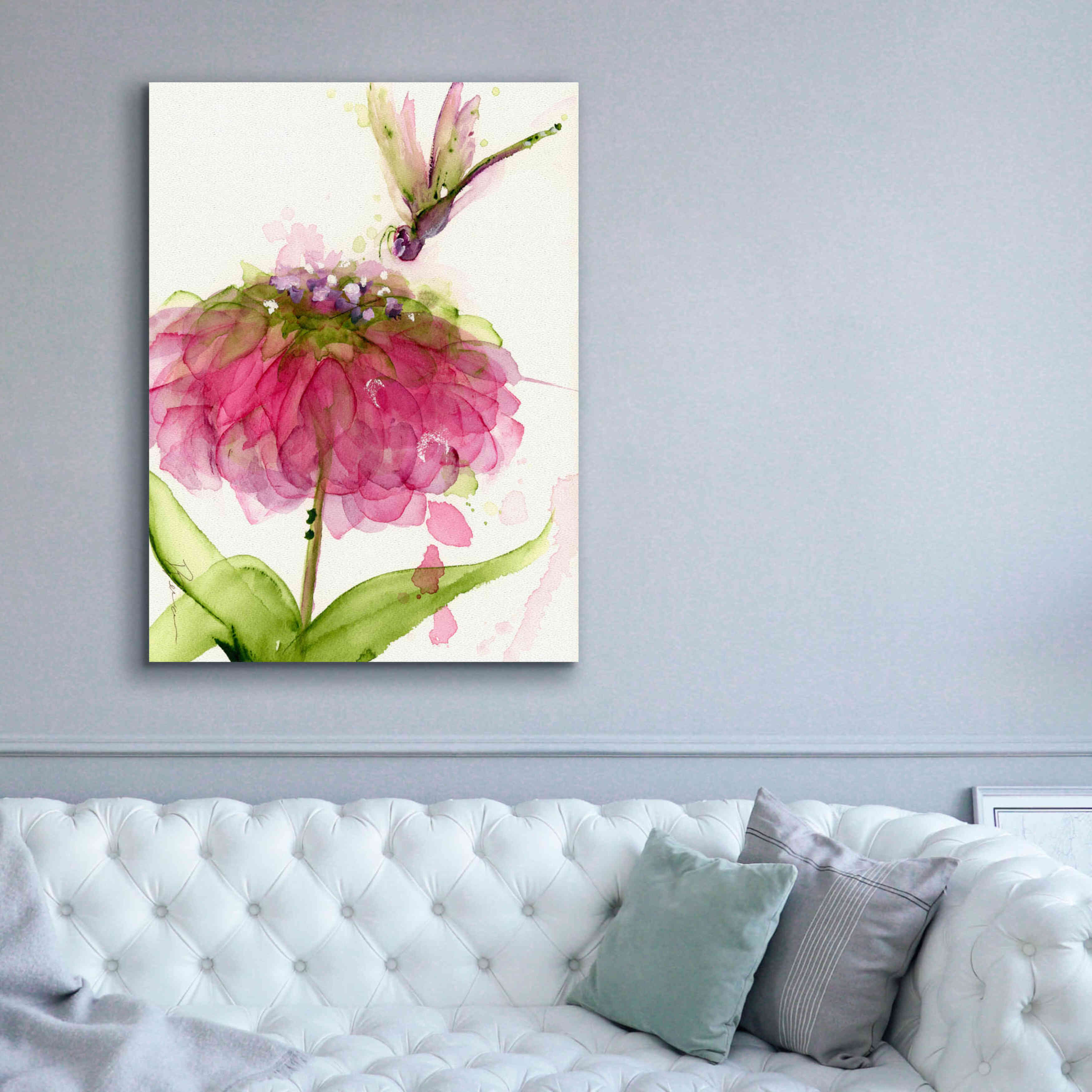 'Dragonfly and Zinnia' by Dawn Derman, Giclee Canvas Wall Art,40x54