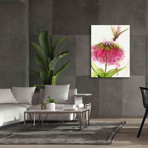 Image of 'Dragonfly and Zinnia' by Dawn Derman, Giclee Canvas Wall Art,40x54