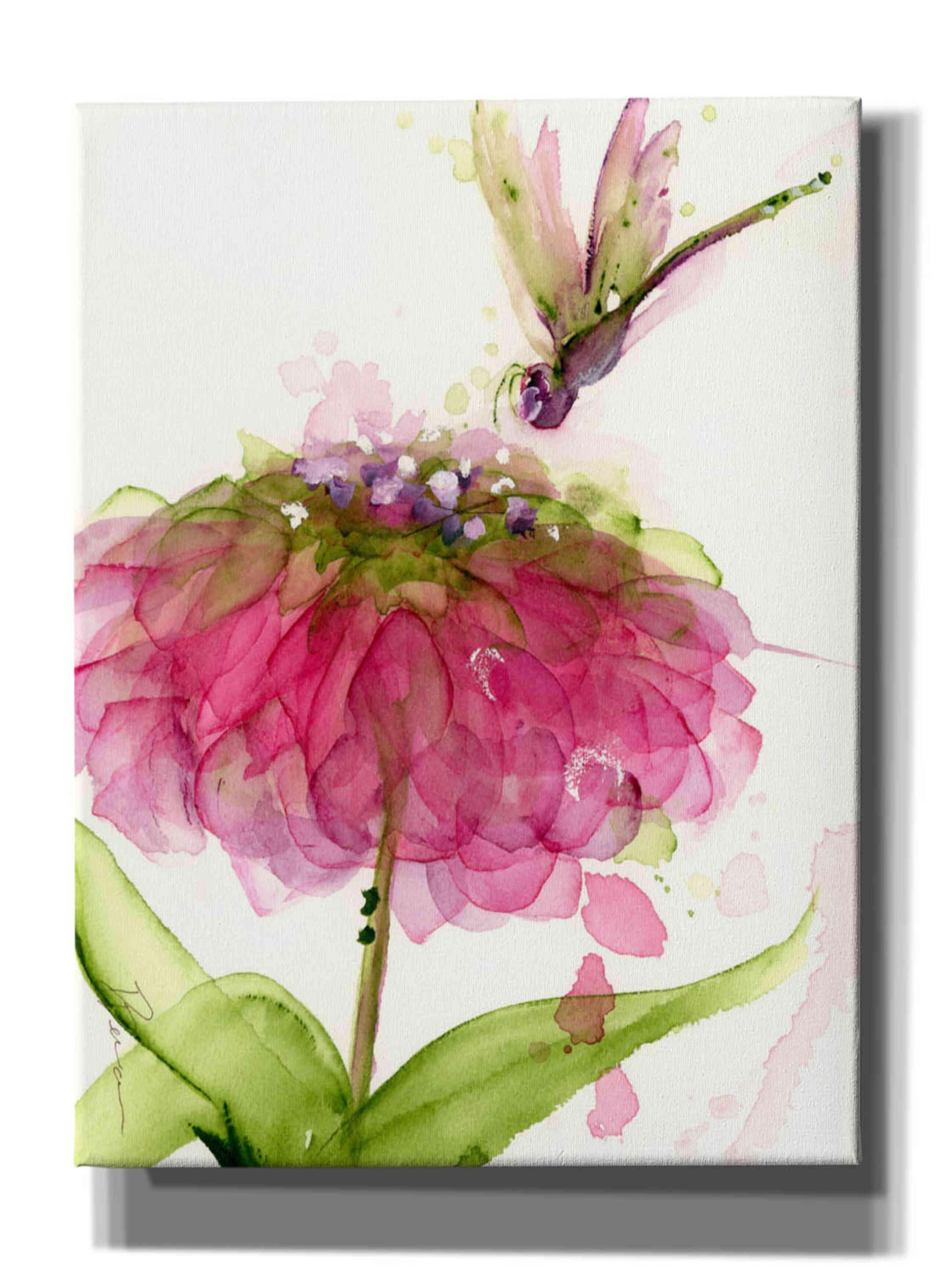'Dragonfly and Zinnia' by Dawn Derman, Giclee Canvas Wall Art