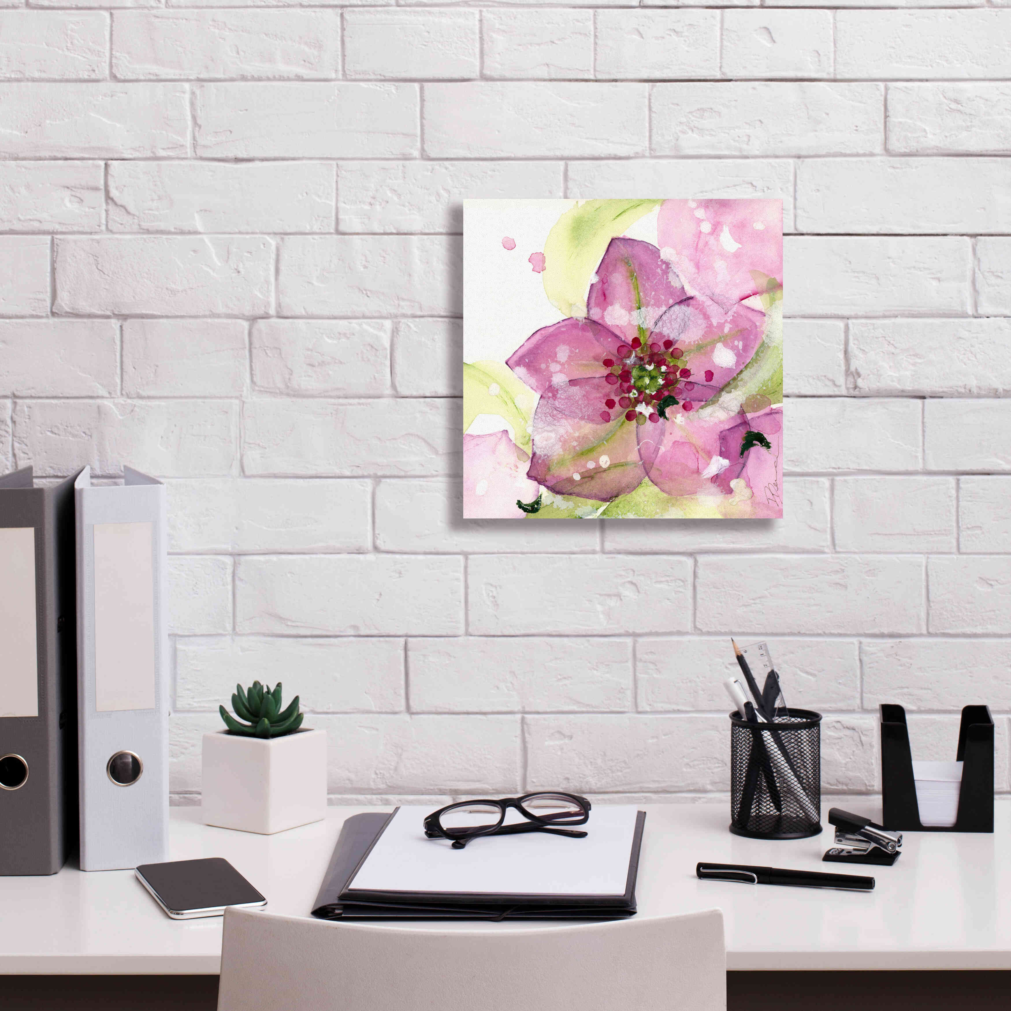 'Pink Flower in the Snow' by Dawn Derman, Giclee Canvas Wall Art,12x12