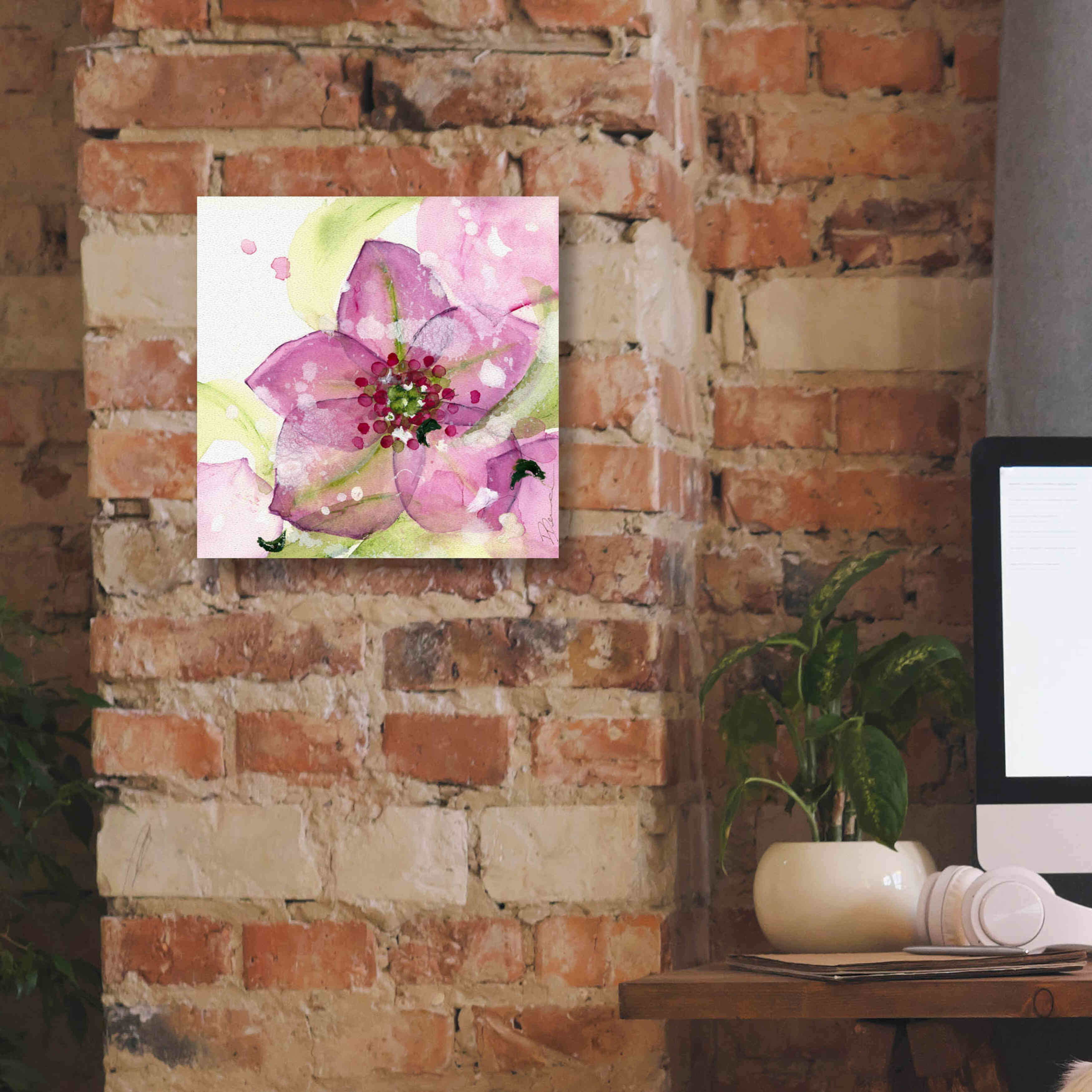'Pink Flower in the Snow' by Dawn Derman, Giclee Canvas Wall Art,12x12