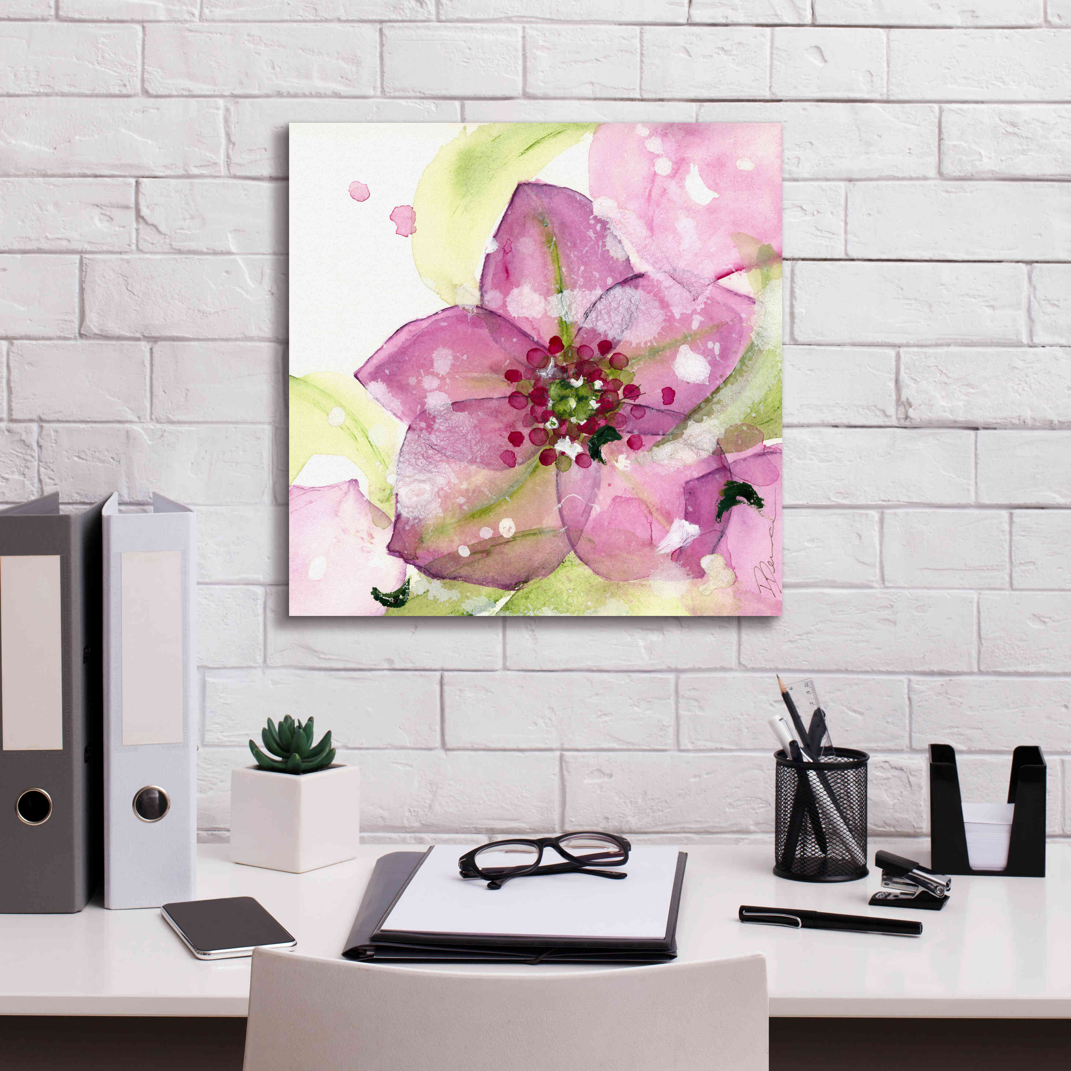 'Pink Flower in the Snow' by Dawn Derman, Giclee Canvas Wall Art,18x18