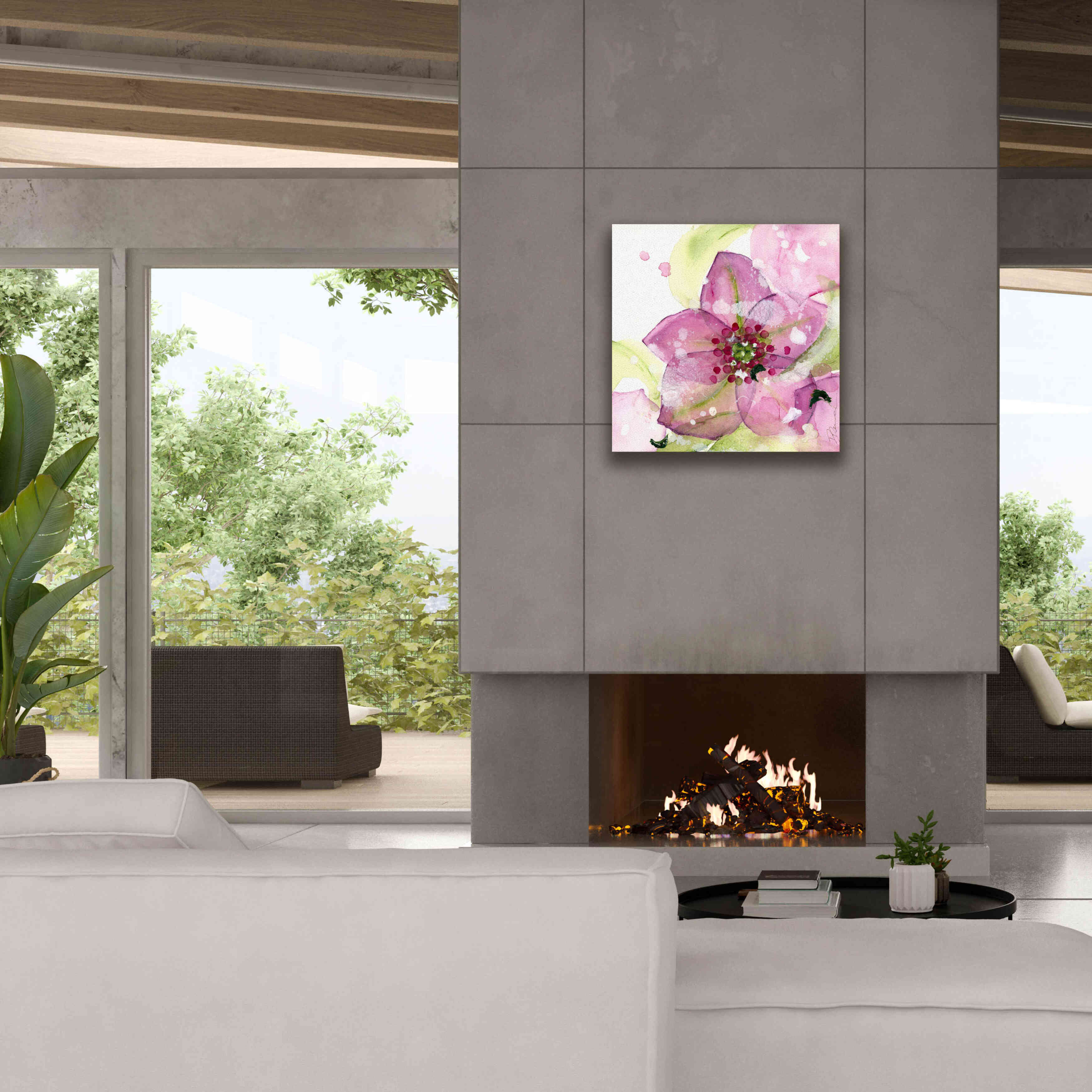 'Pink Flower in the Snow' by Dawn Derman, Giclee Canvas Wall Art,26x26