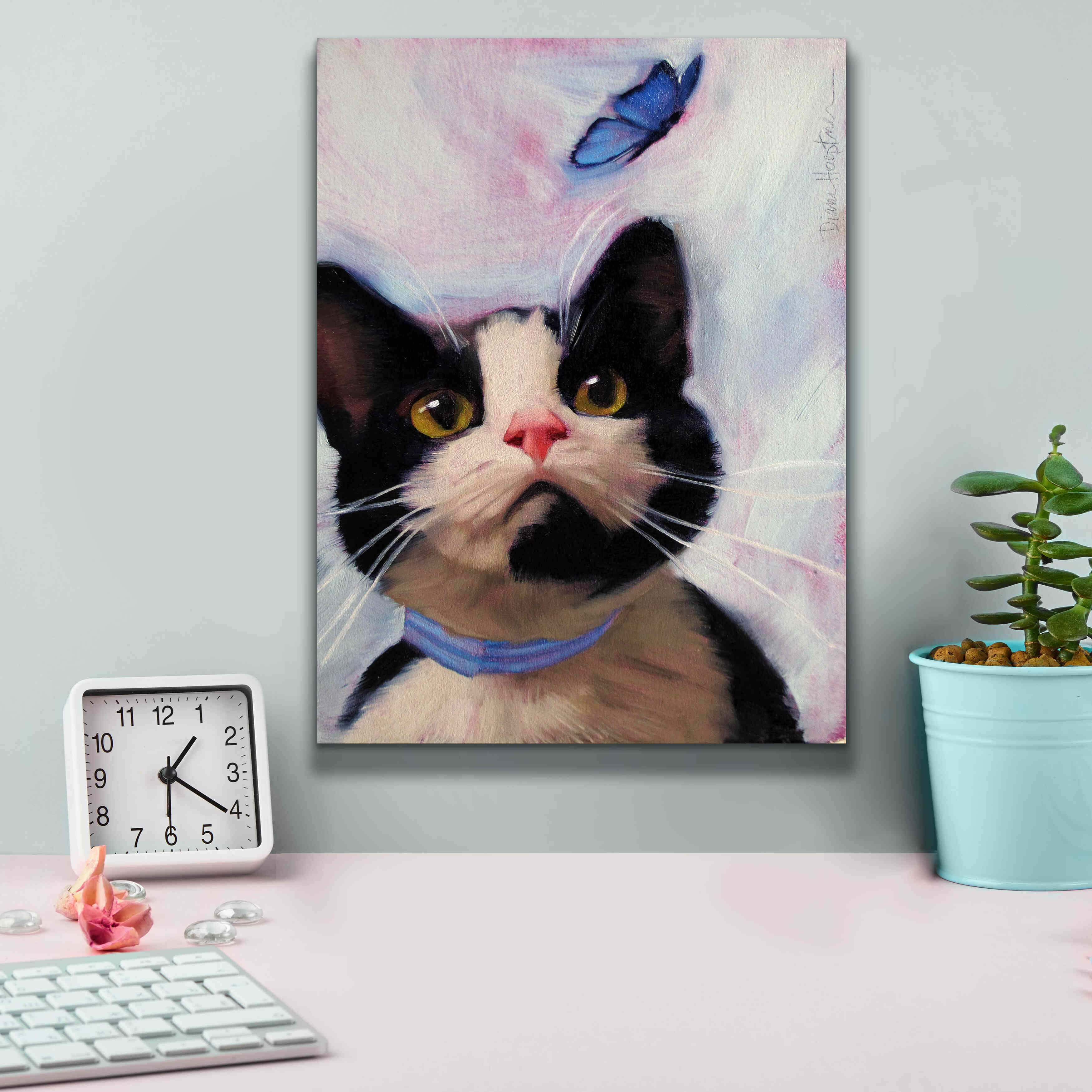 'Cat and Butterfly' by Diane Hoeptner, Giclee Canvas Wall Art,12x16