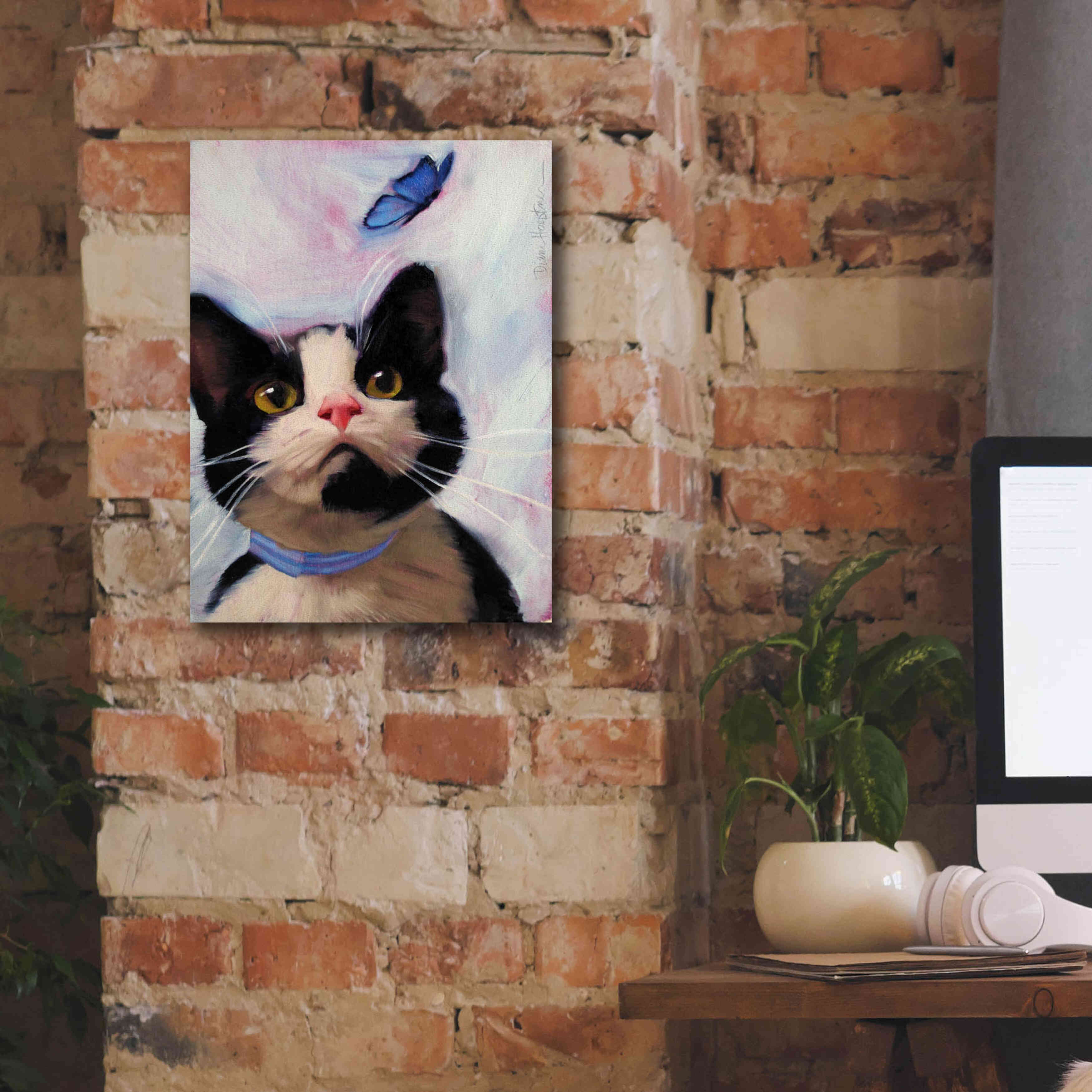 'Cat and Butterfly' by Diane Hoeptner, Giclee Canvas Wall Art,12x16