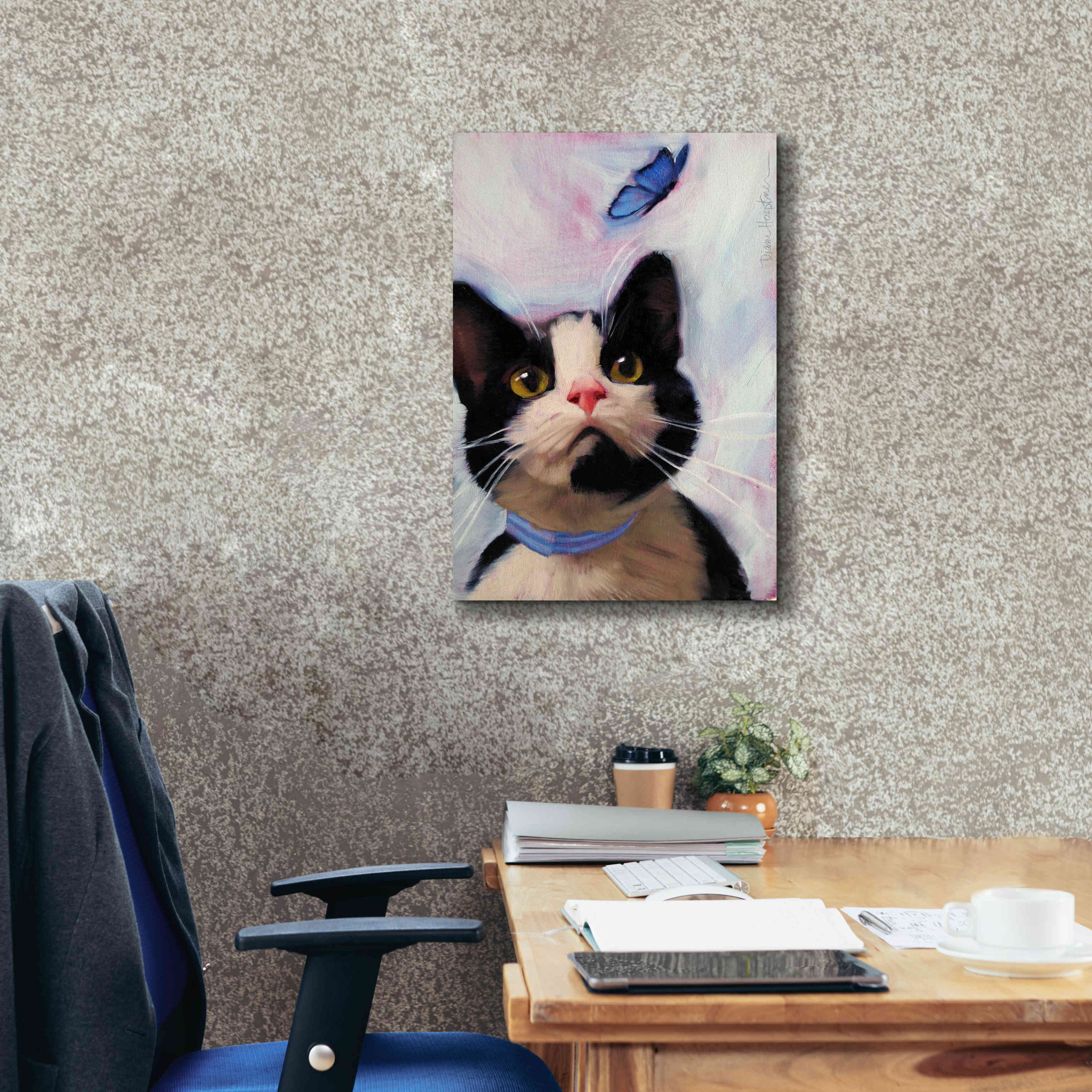 'Cat and Butterfly' by Diane Hoeptner, Giclee Canvas Wall Art,18x26