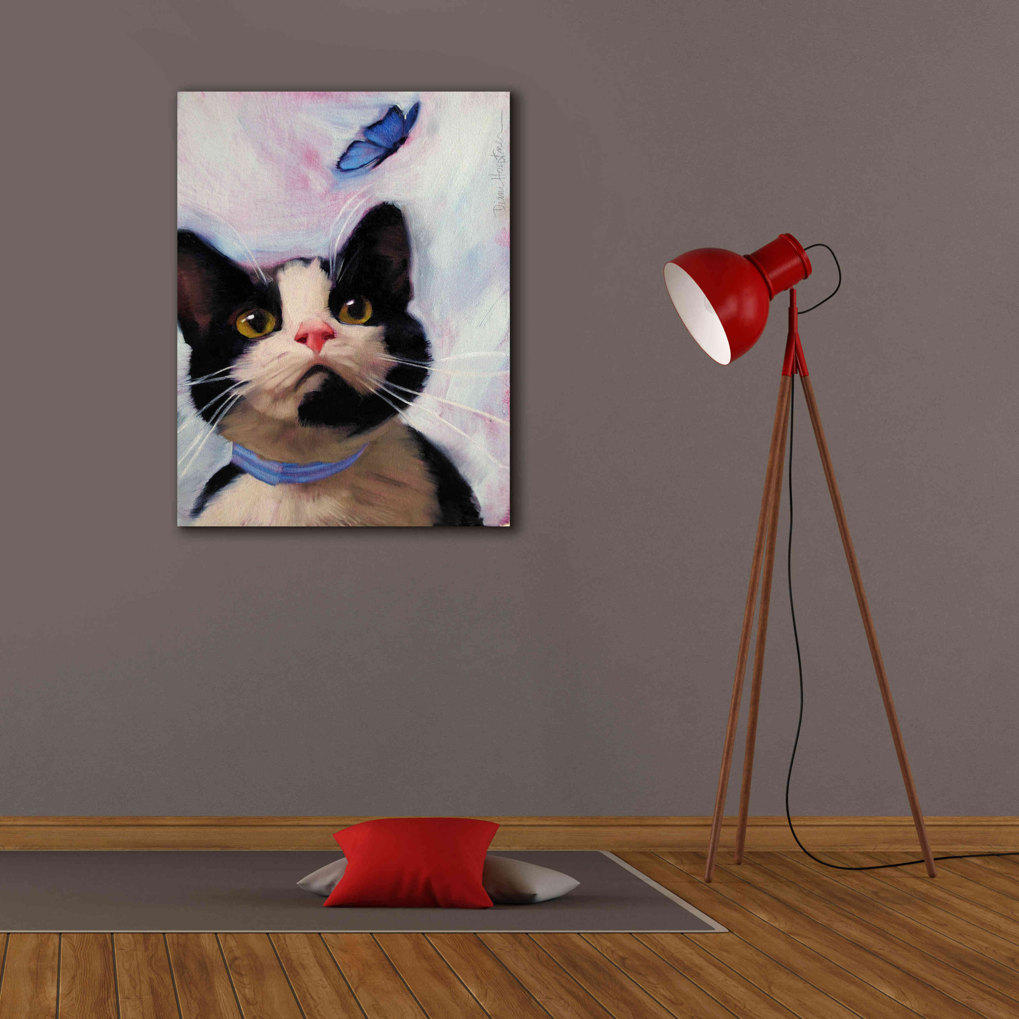 'Cat and Butterfly' by Diane Hoeptner, Giclee Canvas Wall Art,26x34
