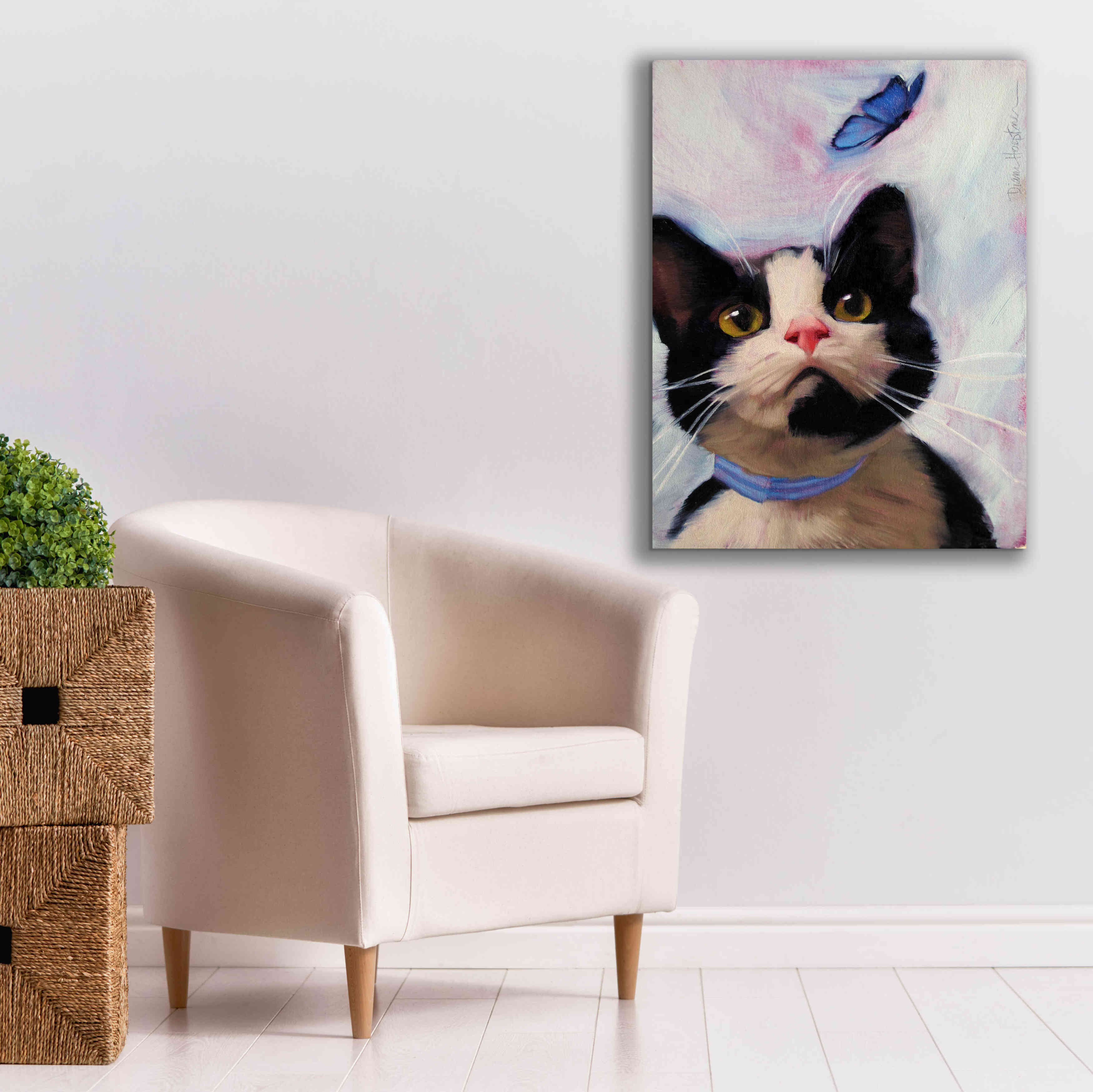 'Cat and Butterfly' by Diane Hoeptner, Giclee Canvas Wall Art,26x34