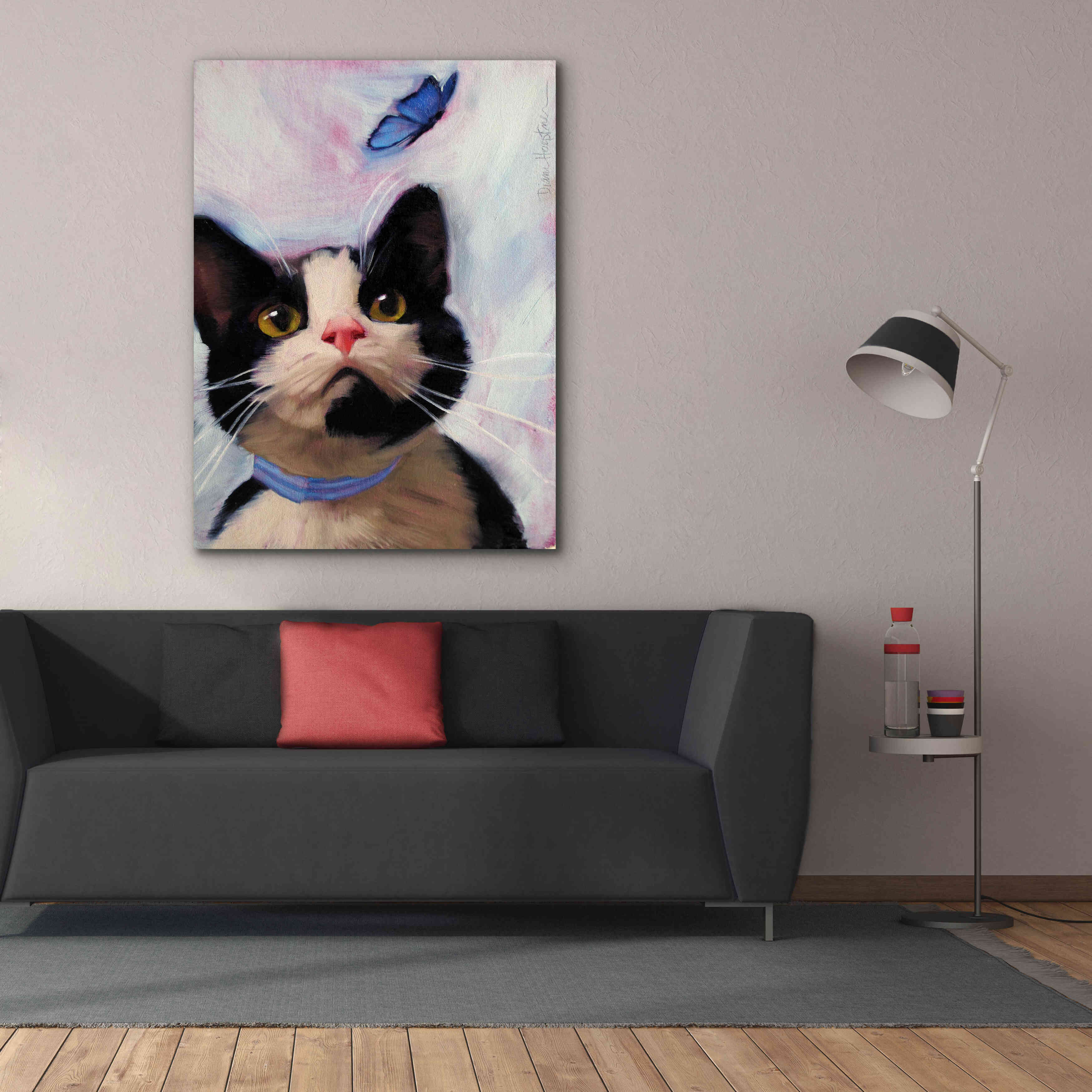 'Cat and Butterfly' by Diane Hoeptner, Giclee Canvas Wall Art,40x54