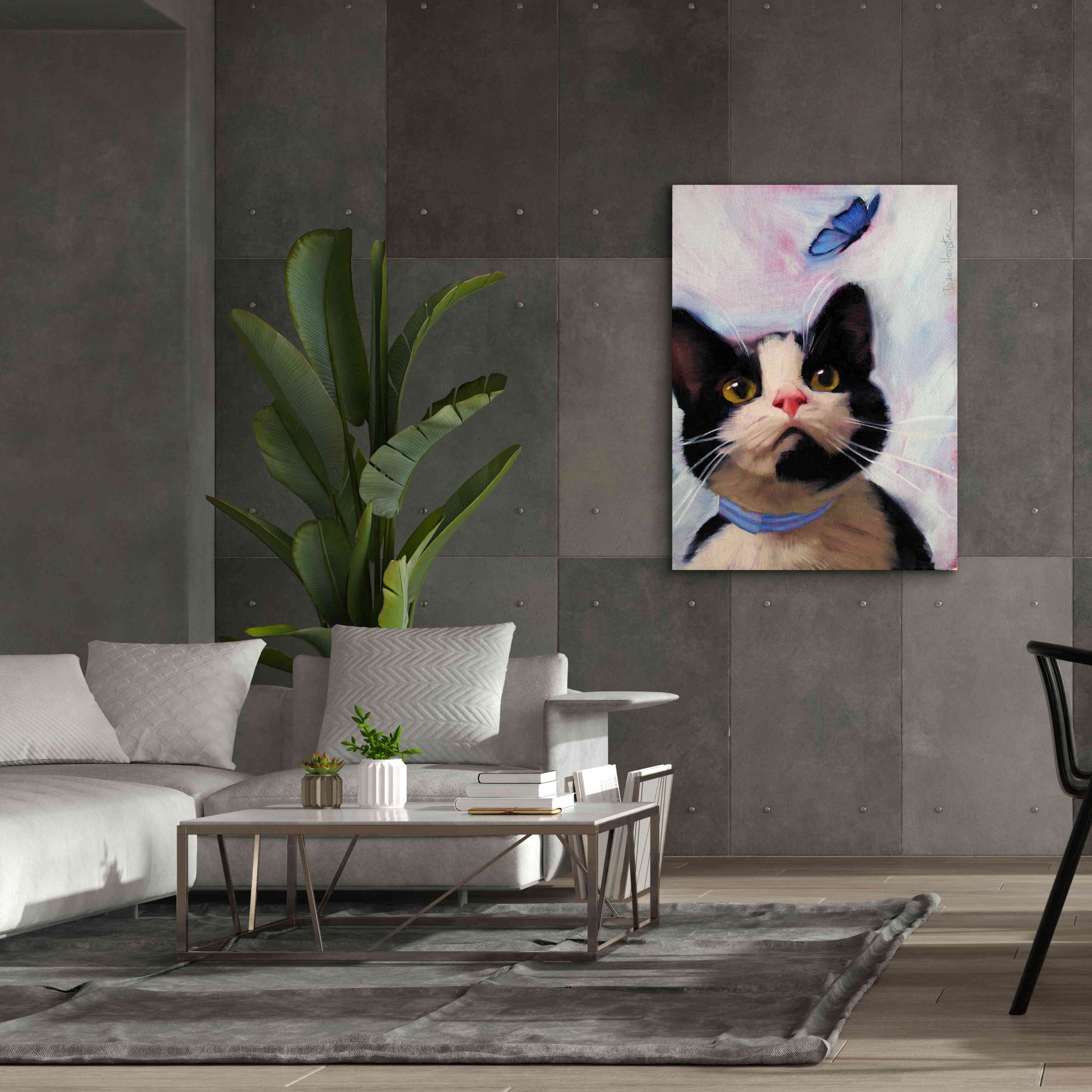'Cat and Butterfly' by Diane Hoeptner, Giclee Canvas Wall Art,40x54