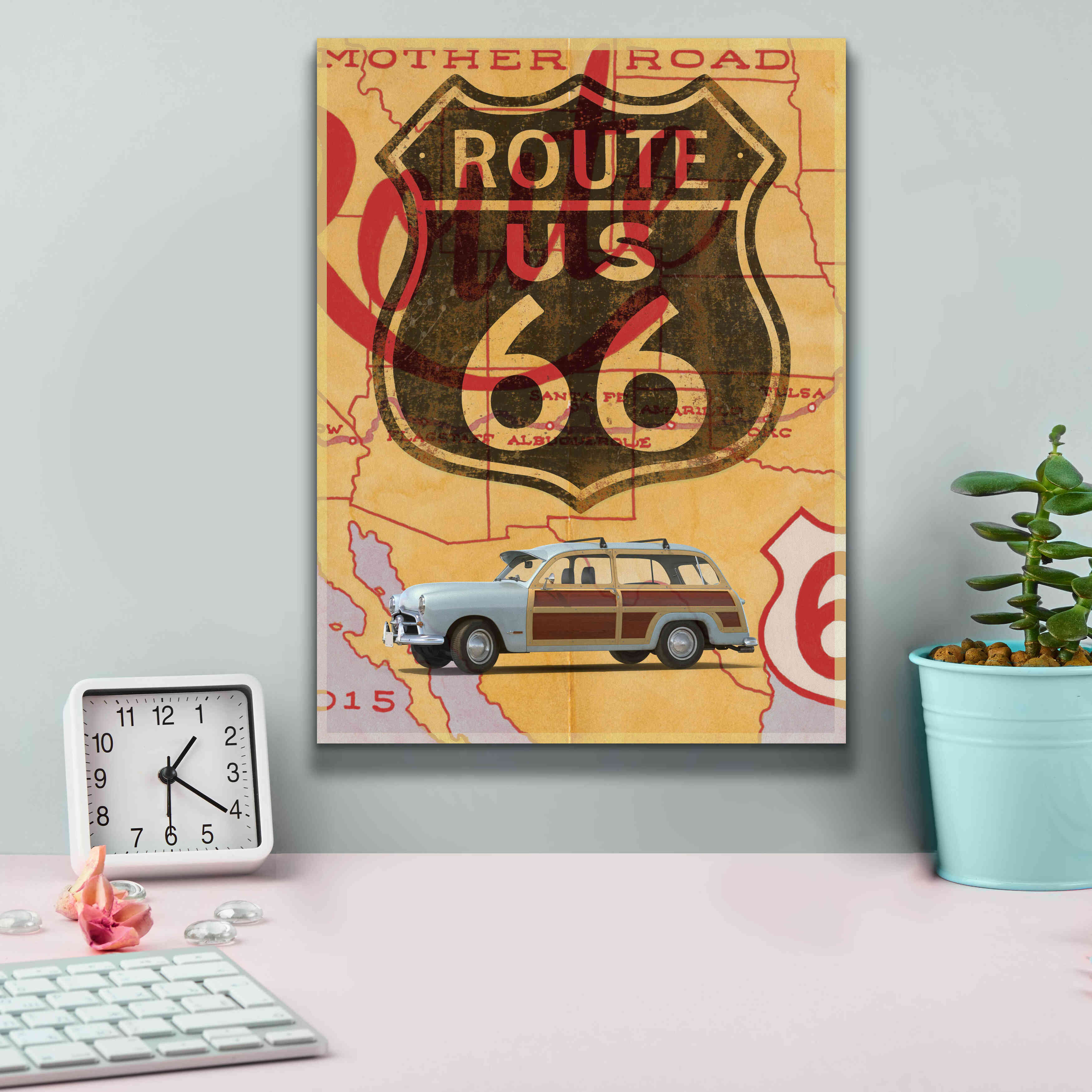 'Route 66 Vintage Postcard' by Edward M. Fielding, Giclee Canvas Wall Art,12x16