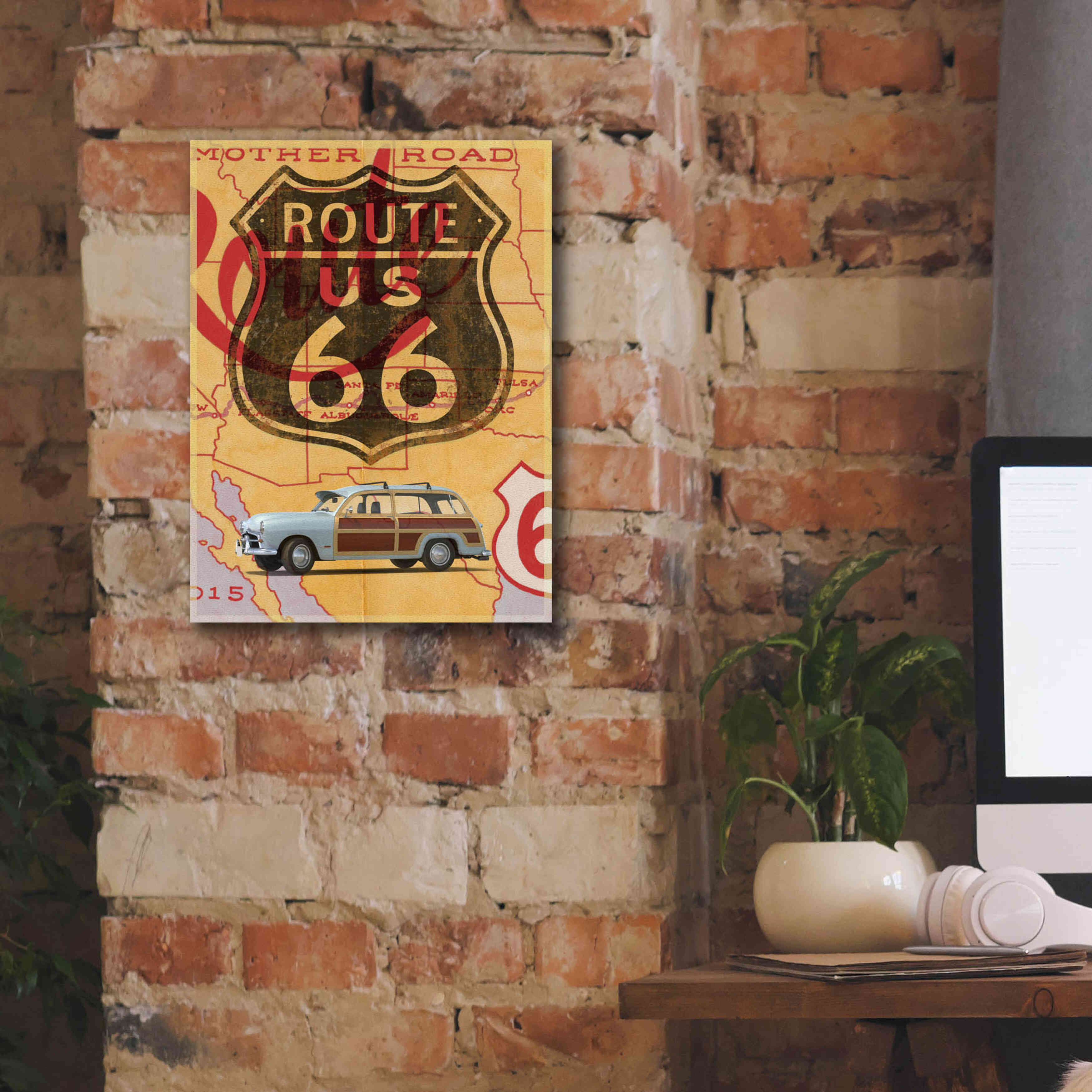 'Route 66 Vintage Postcard' by Edward M. Fielding, Giclee Canvas Wall Art,12x16
