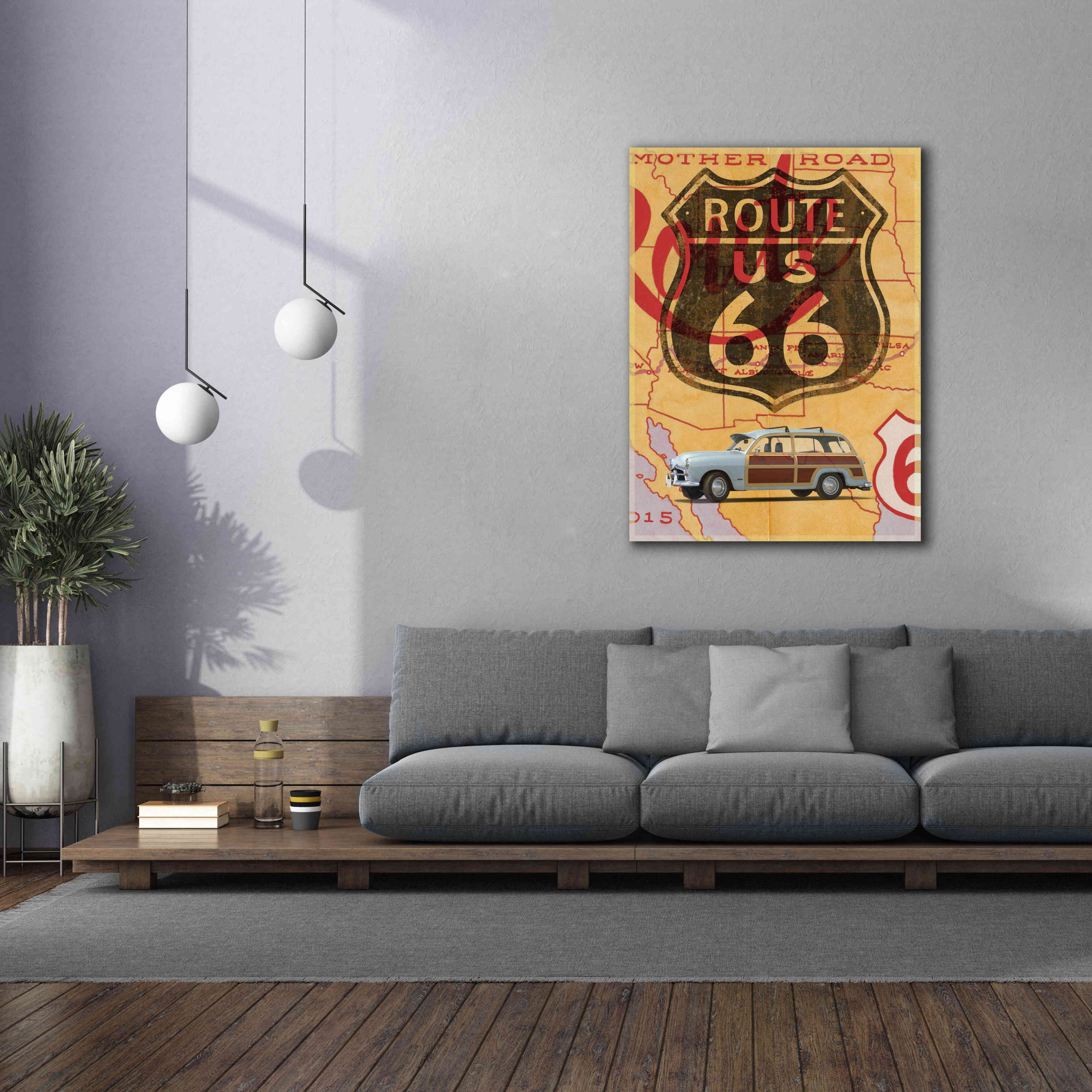 'Route 66 Vintage Postcard' by Edward M. Fielding, Giclee Canvas Wall Art,40x54