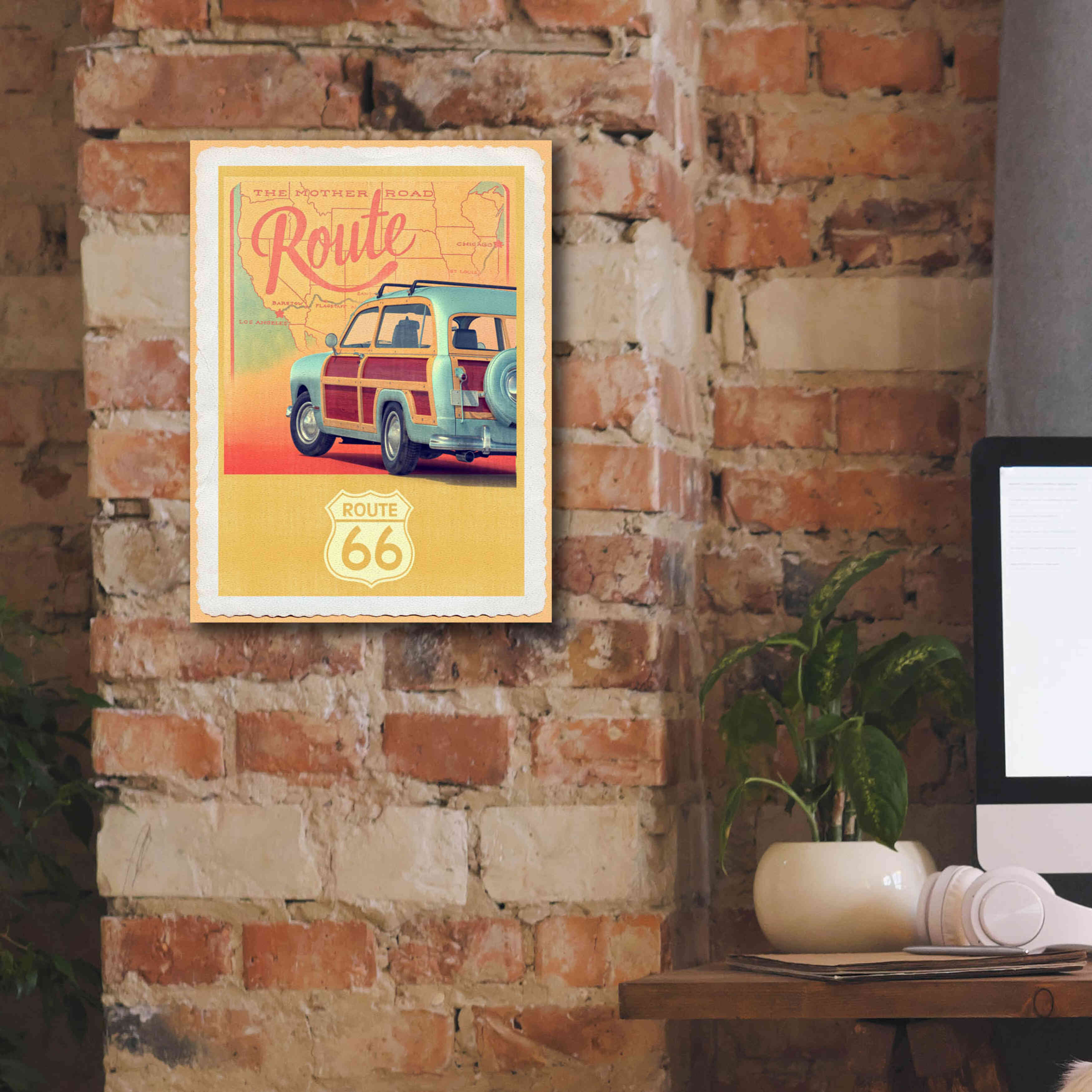 'Route 66 Vintage Travel' by Edward M. Fielding, Giclee Canvas Wall Art,12x16