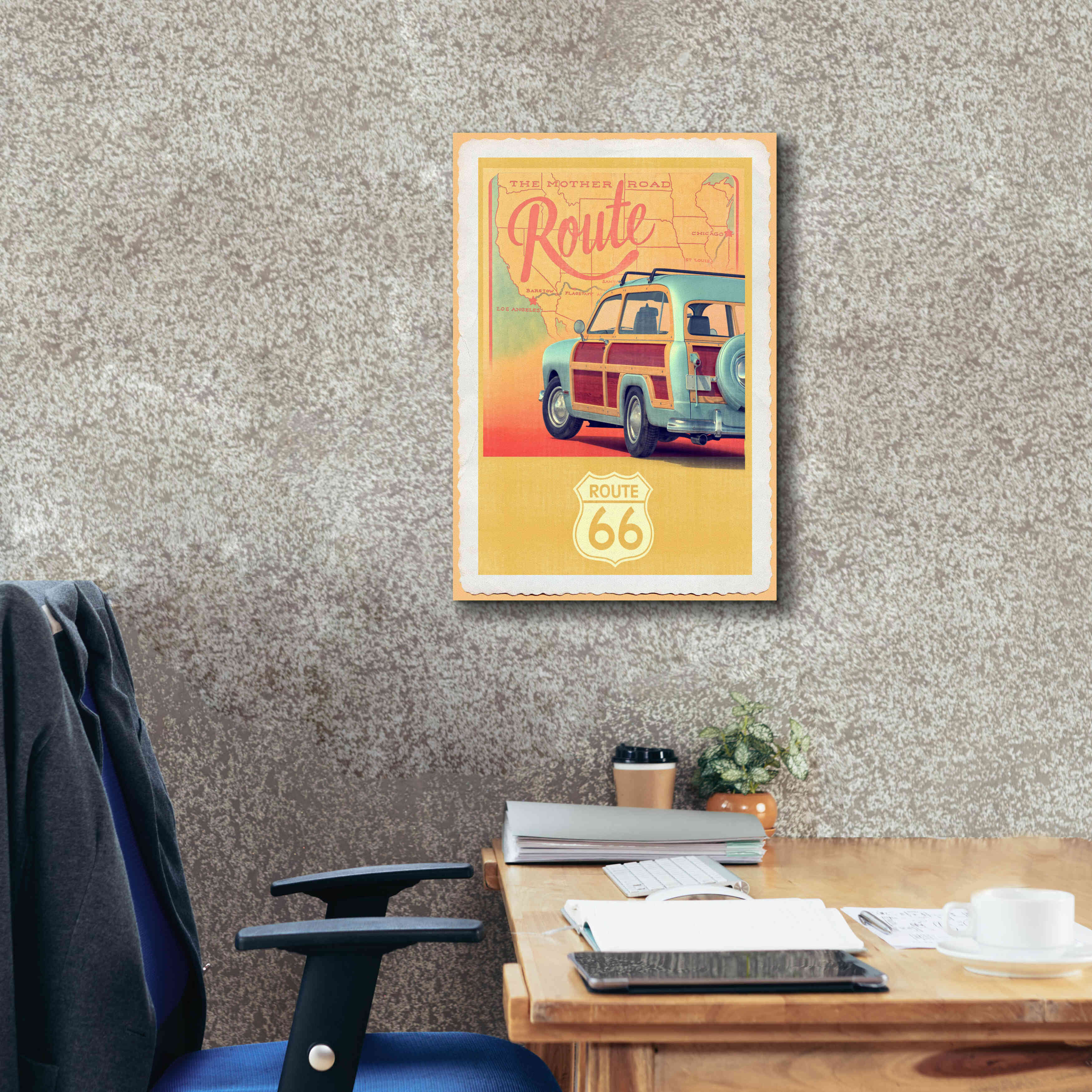 'Route 66 Vintage Travel' by Edward M. Fielding, Giclee Canvas Wall Art,18x26