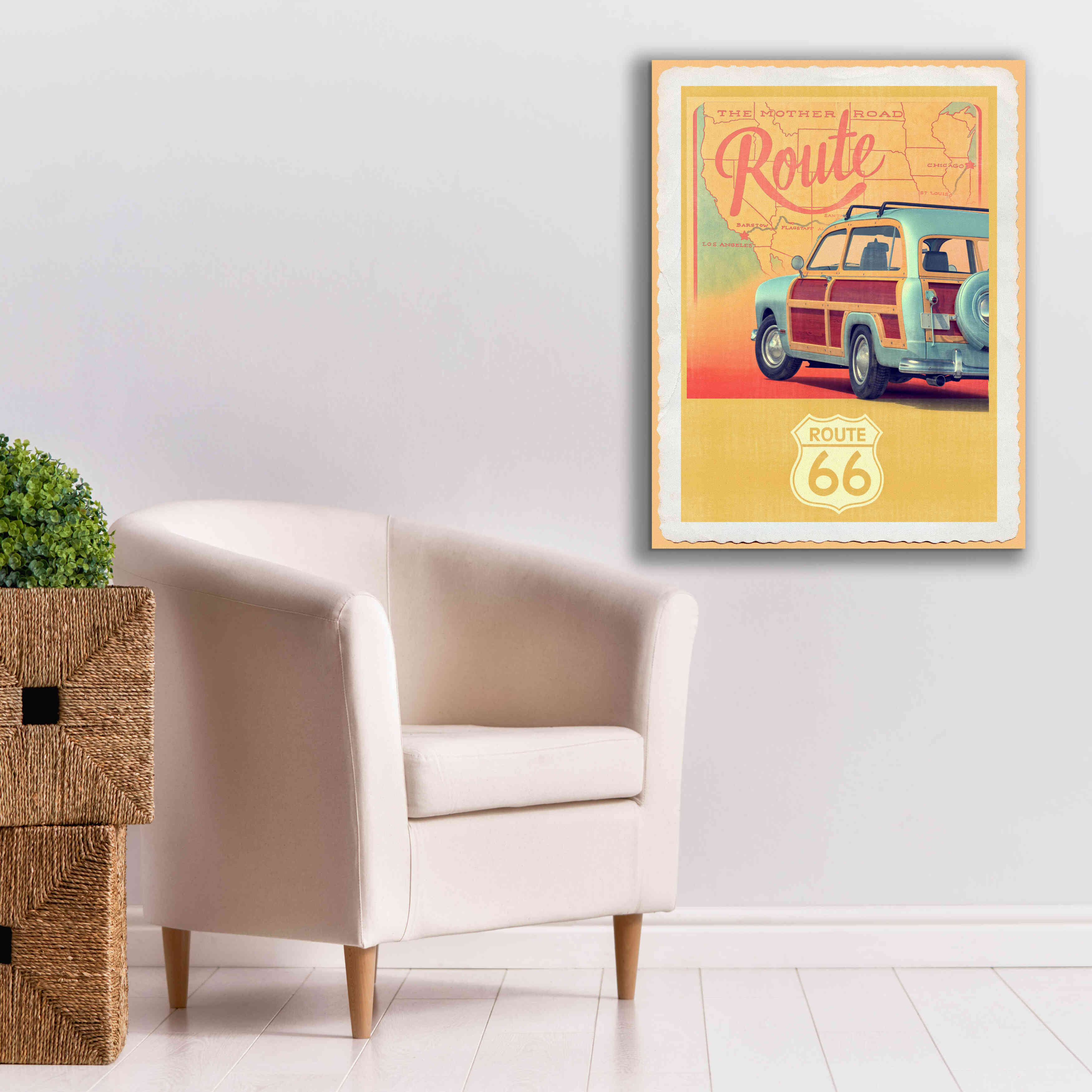 'Route 66 Vintage Travel' by Edward M. Fielding, Giclee Canvas Wall Art,26x34
