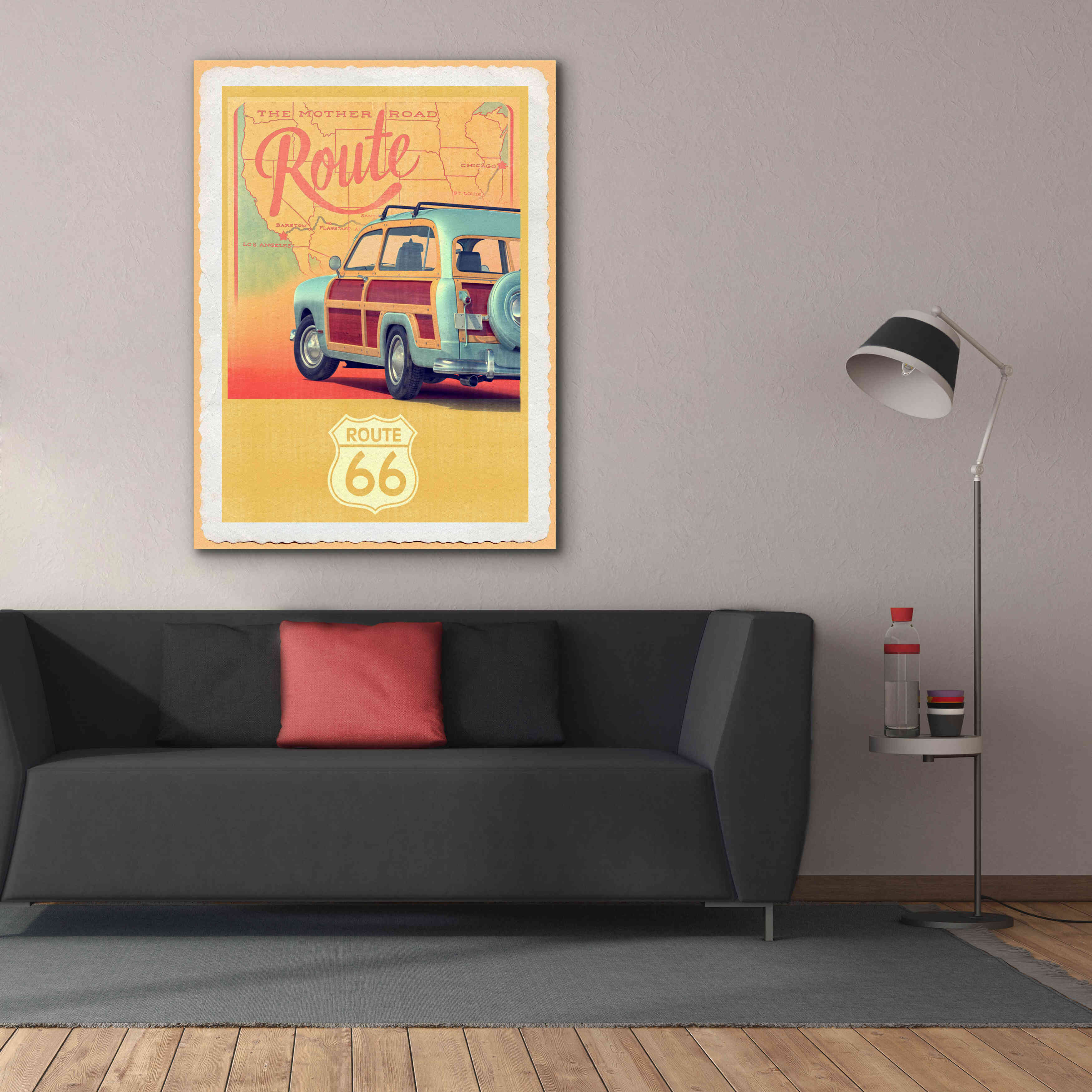 'Route 66 Vintage Travel' by Edward M. Fielding, Giclee Canvas Wall Art,40x54