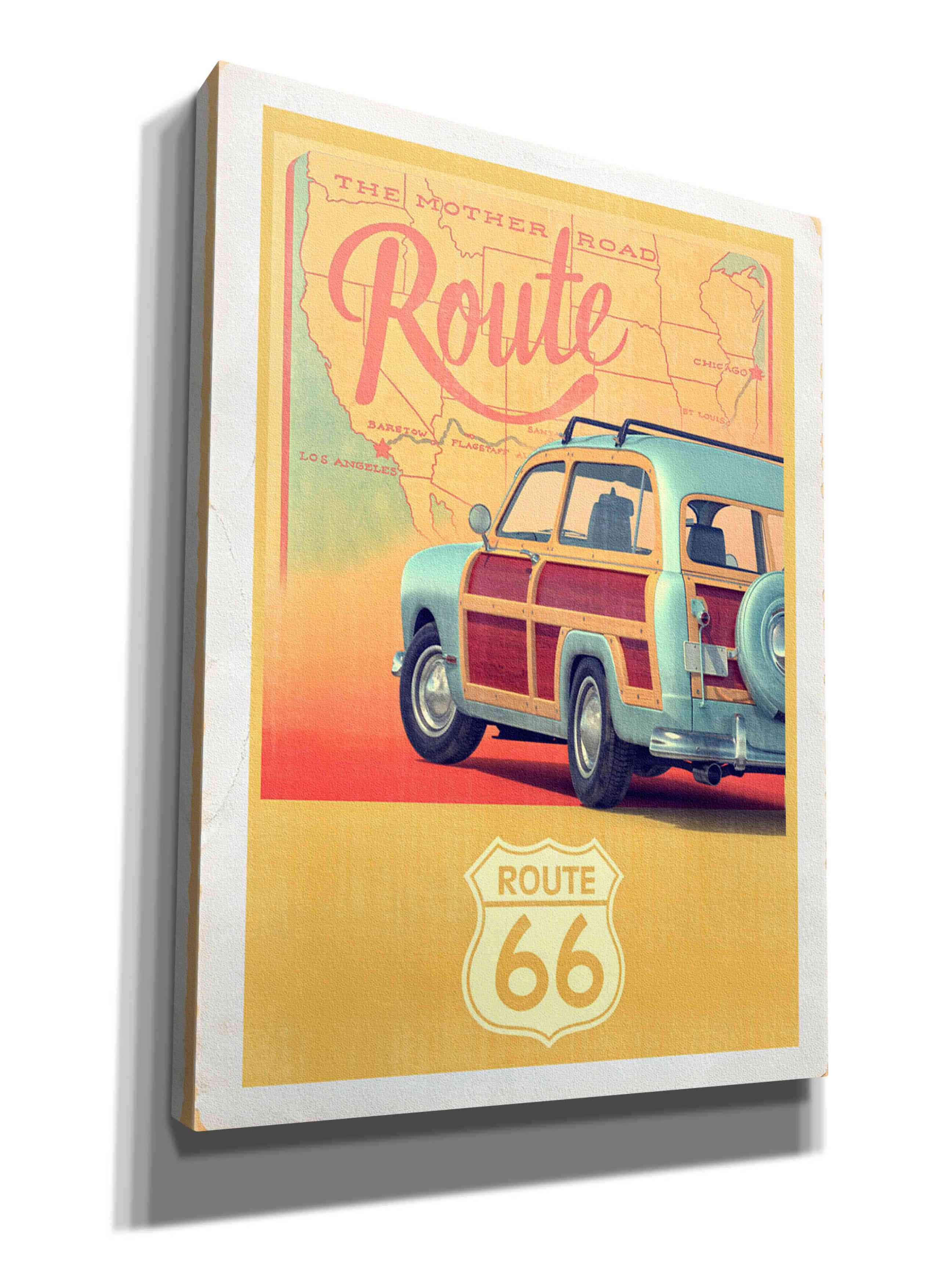 'Route 66 Vintage Travel' by Edward M. Fielding, Giclee Canvas Wall Art