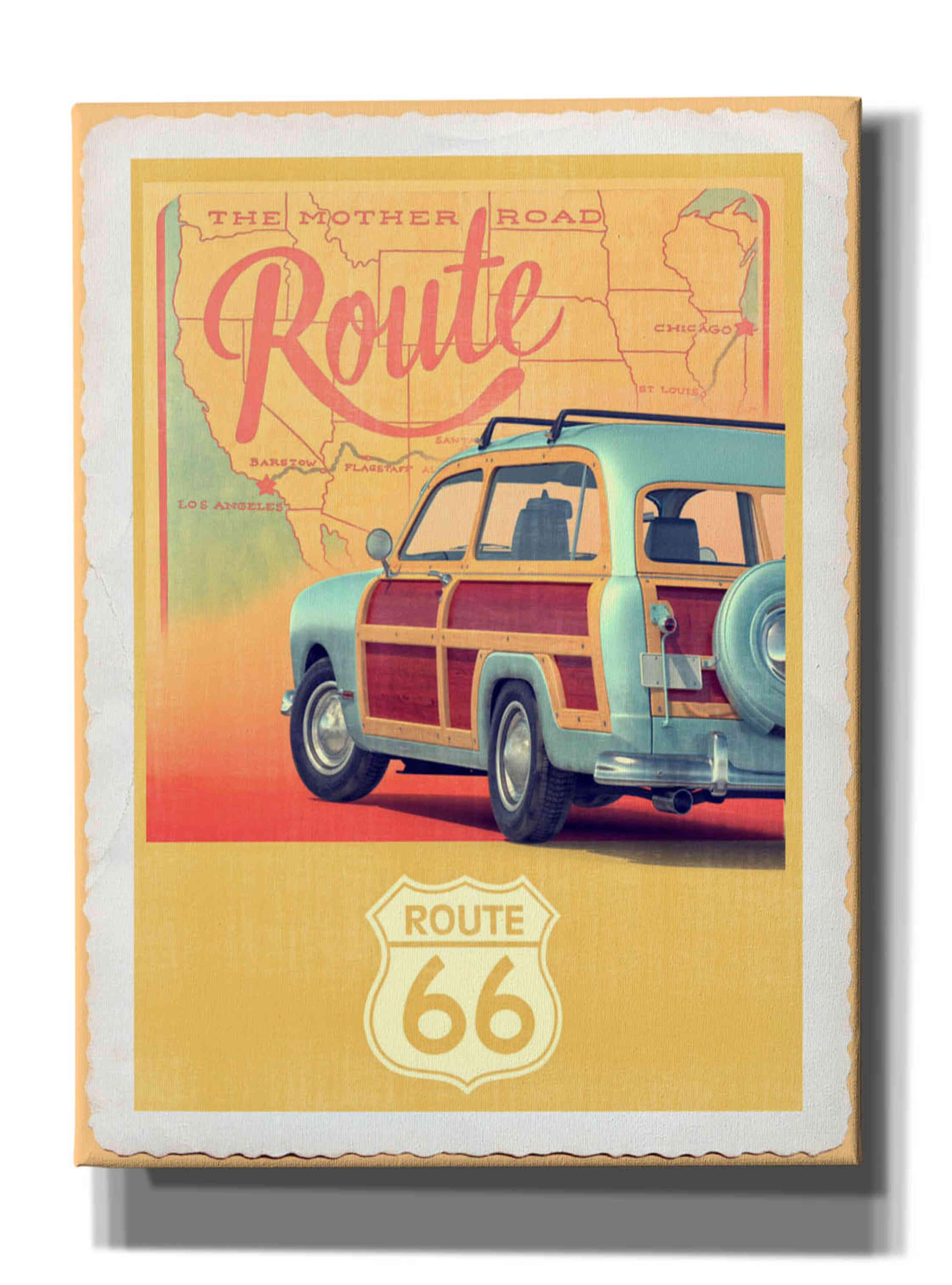 'Route 66 Vintage Travel' by Edward M. Fielding, Giclee Canvas Wall Art