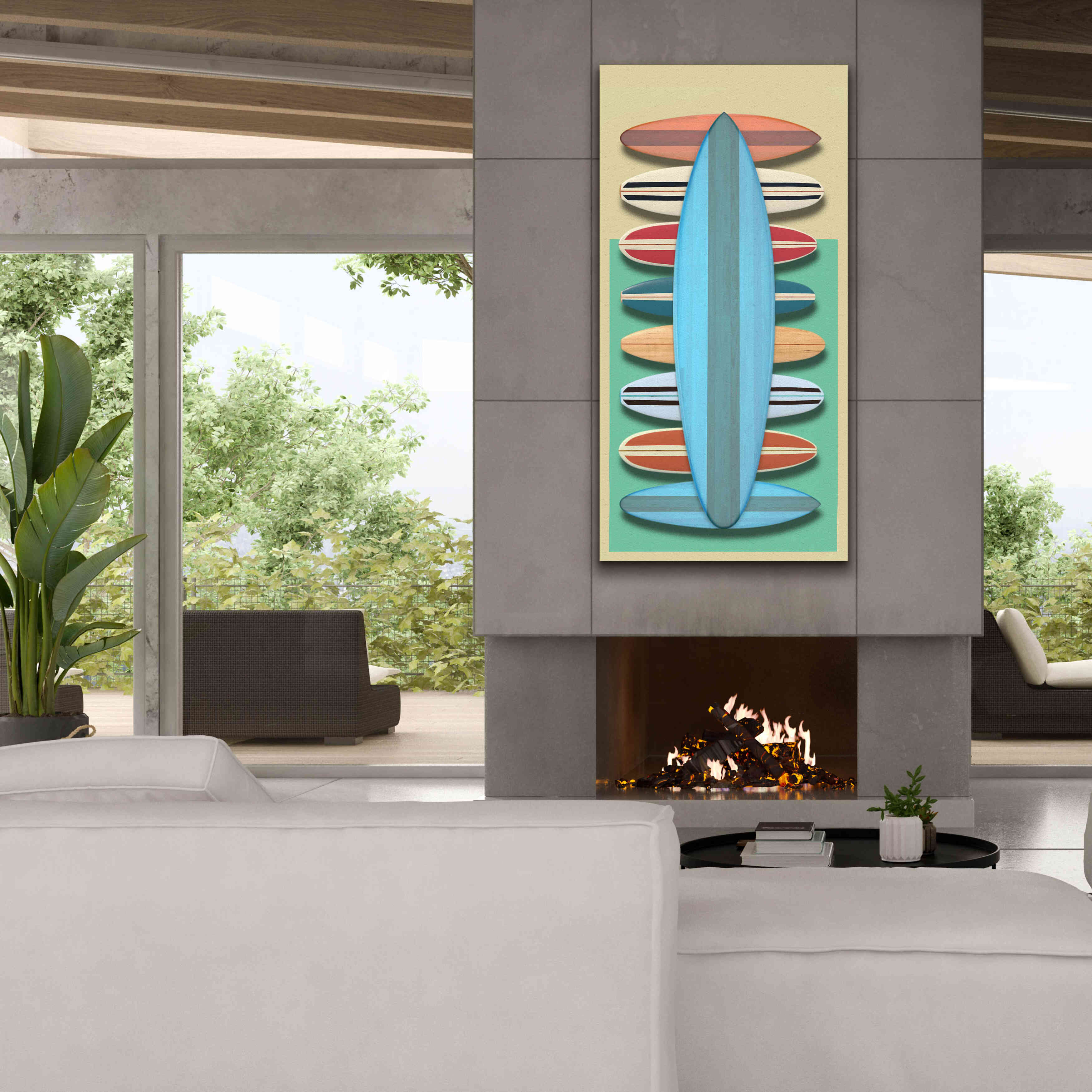 'Surfboards - Red' by Edward M. Fielding, Giclee Canvas Wall Art,30x60