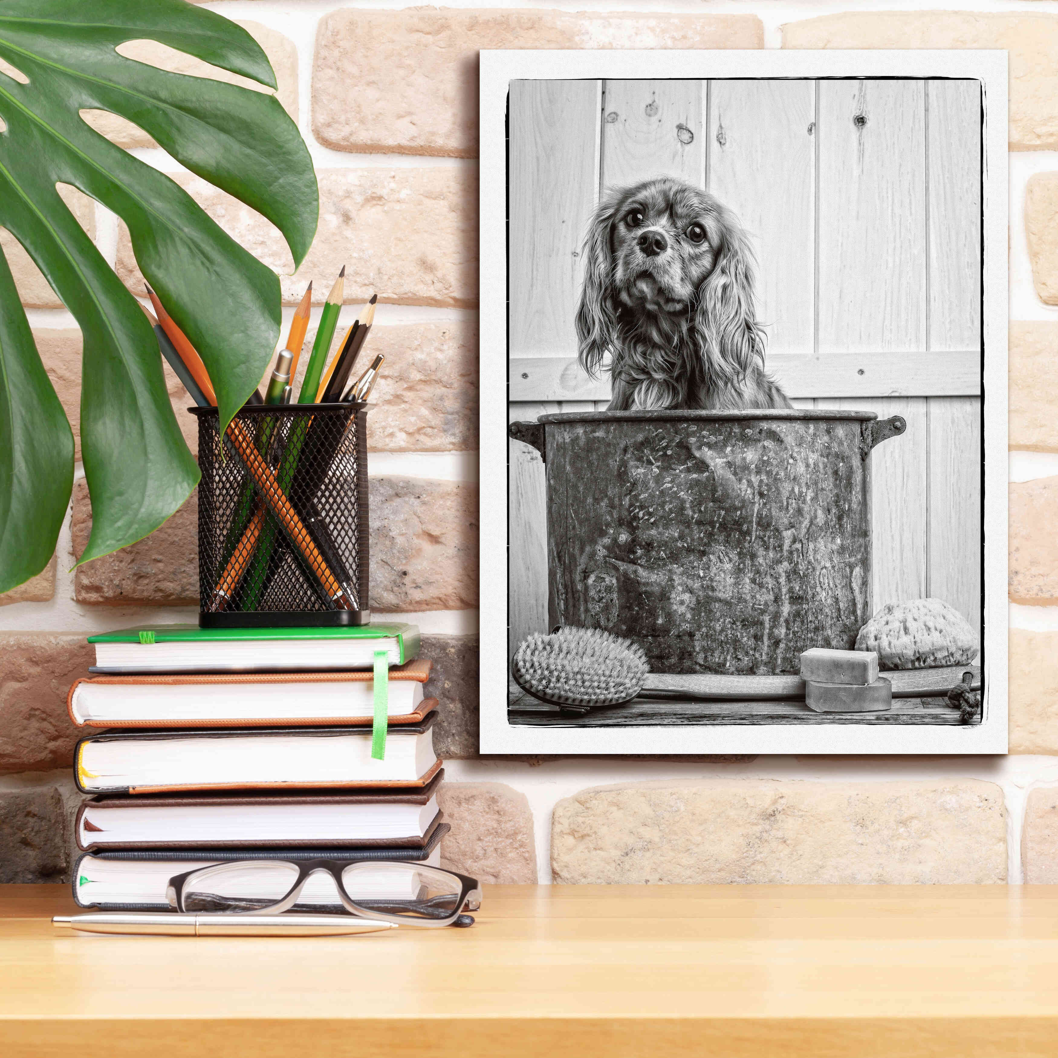 'Vintage Puppy Bath' by Edward M. Fielding, Giclee Canvas Wall Art,12x16