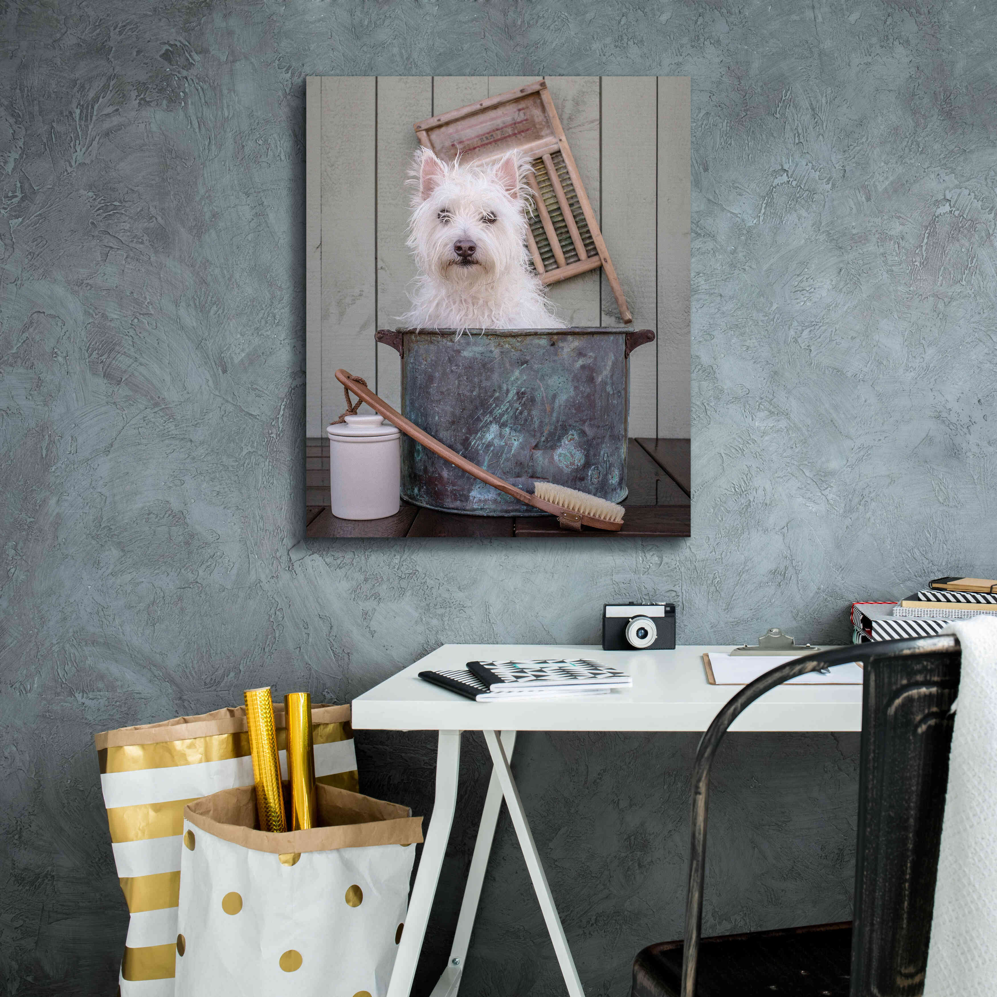 'Washing the Dog' by Edward M. Fielding, Giclee Canvas Wall Art,20x24