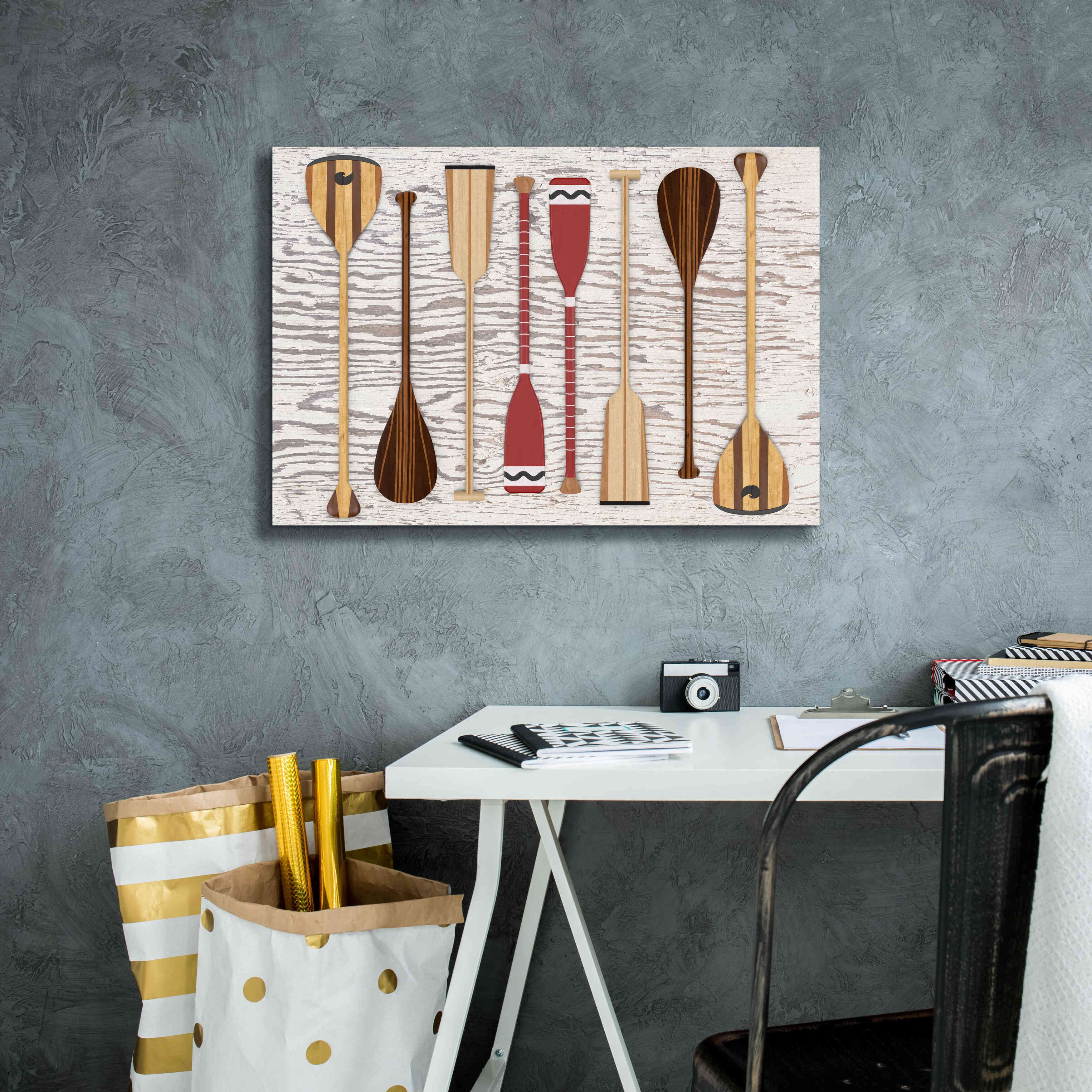 'Canoe Paddles & Oar' by Edward M. Fielding, Giclee Canvas Wall Art,26x18