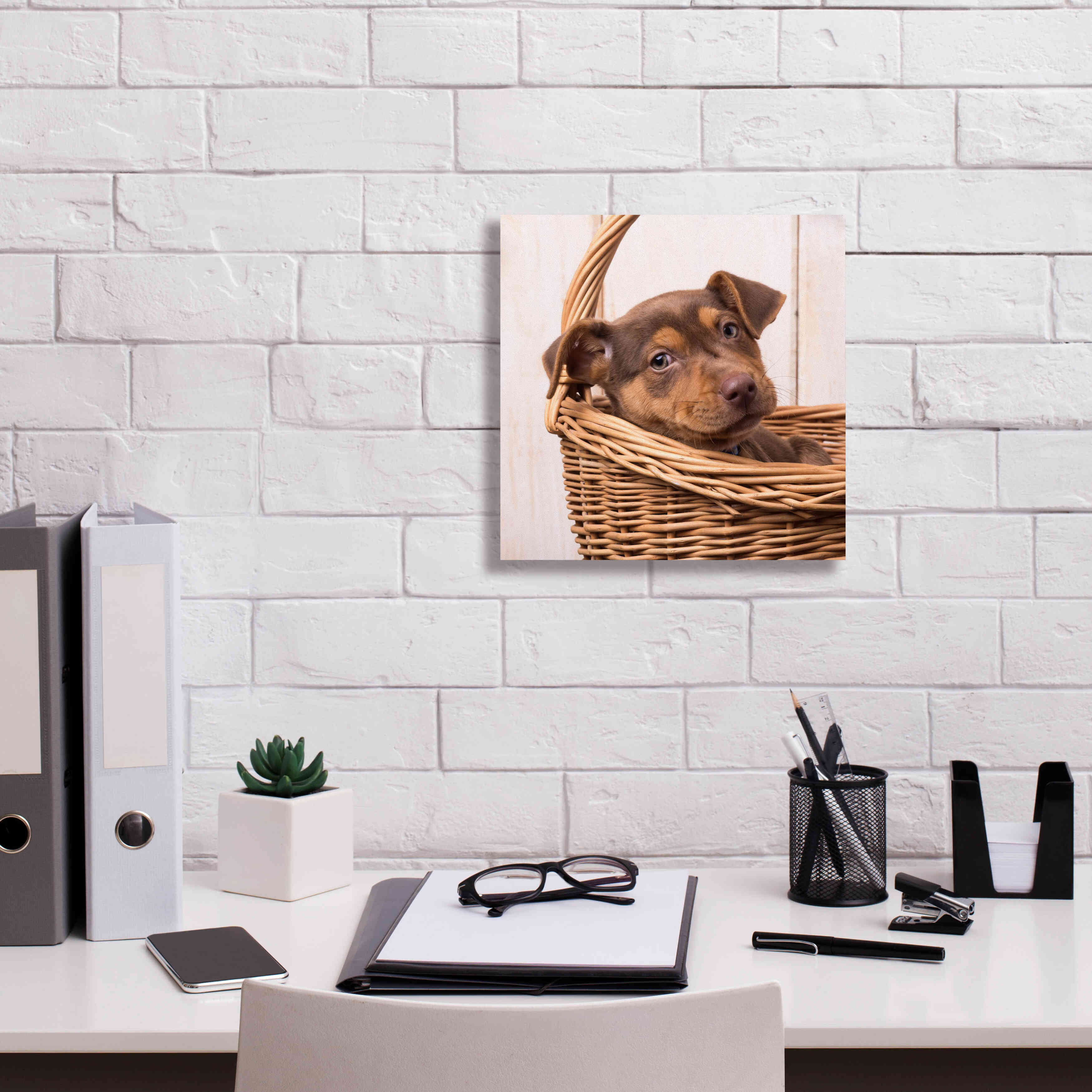 'Puppy in a Basket' by Edward M. Fielding, Giclee Canvas Wall Art,12x12