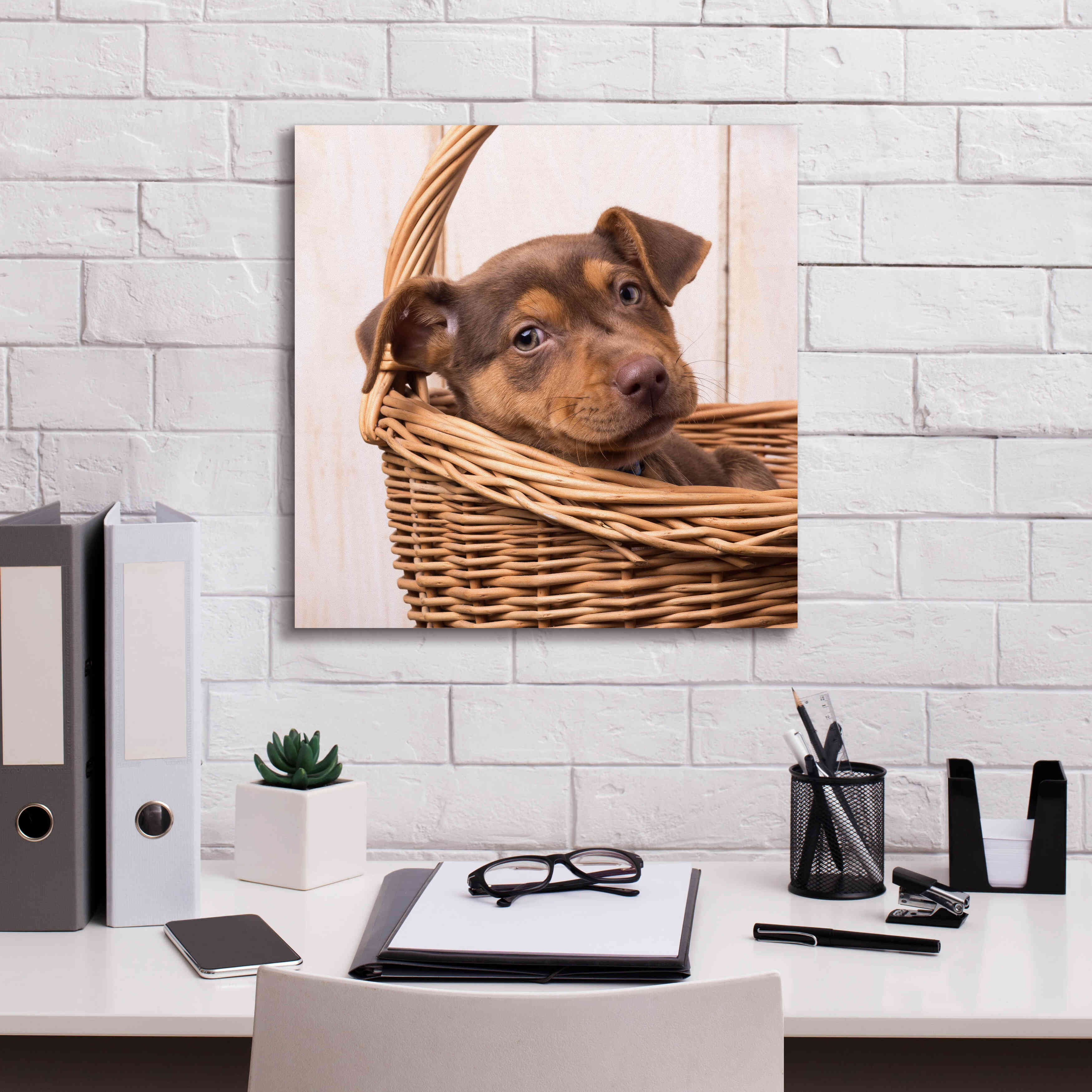 'Puppy in a Basket' by Edward M. Fielding, Giclee Canvas Wall Art,18x18