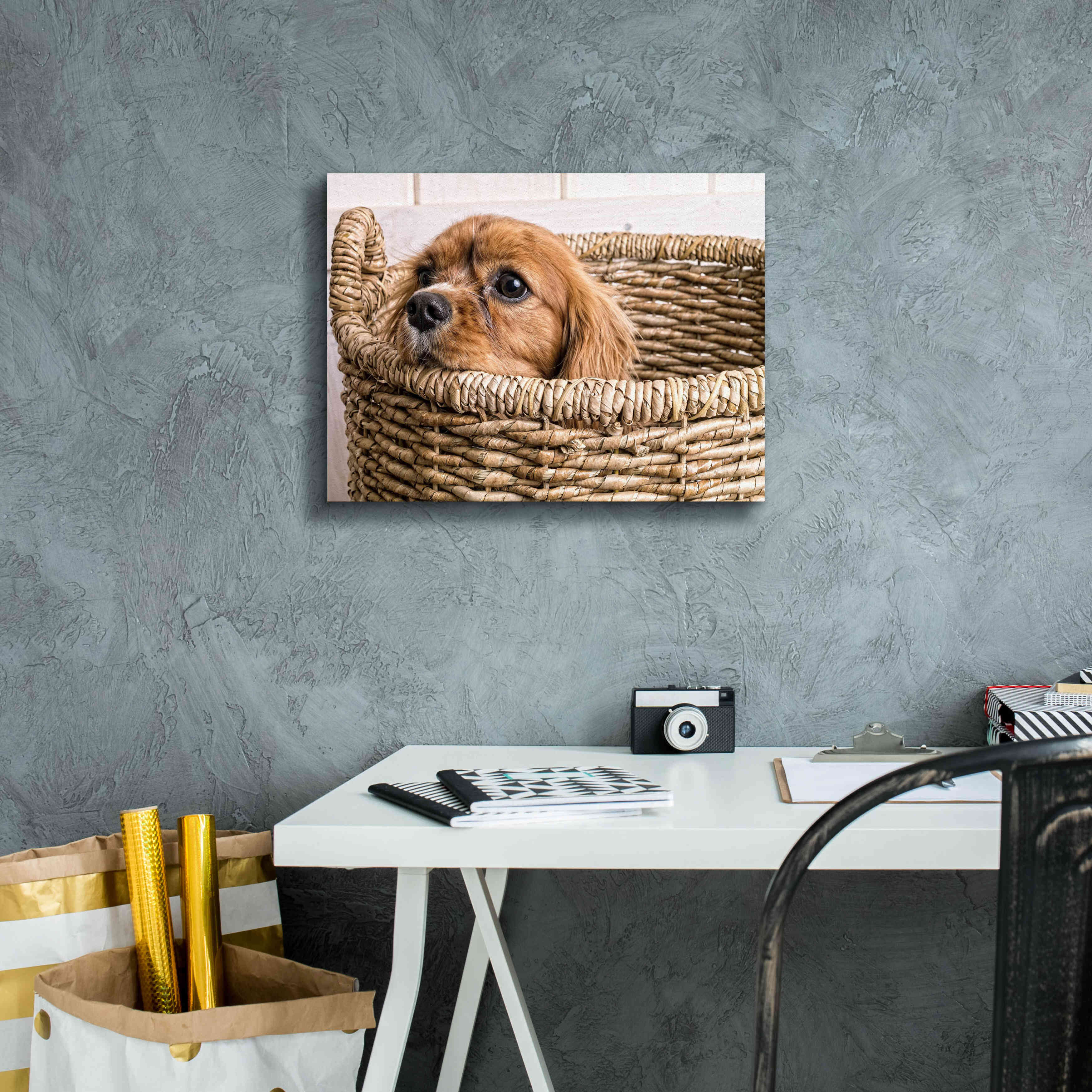 'Puppy in a Laundry Basket' by Edward M. Fielding, Giclee Canvas Wall Art,16x12