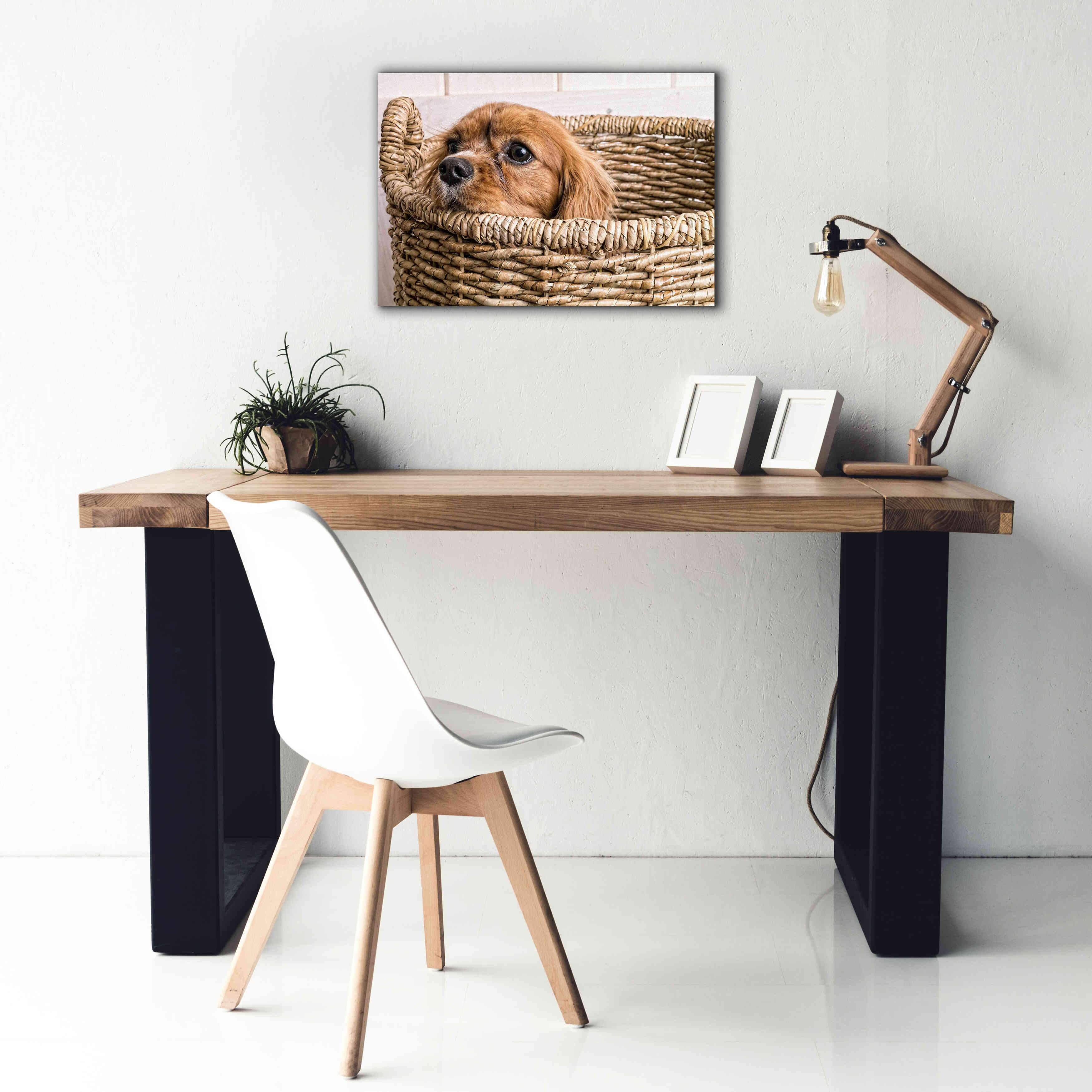 'Puppy in a Laundry Basket' by Edward M. Fielding, Giclee Canvas Wall Art,26x18
