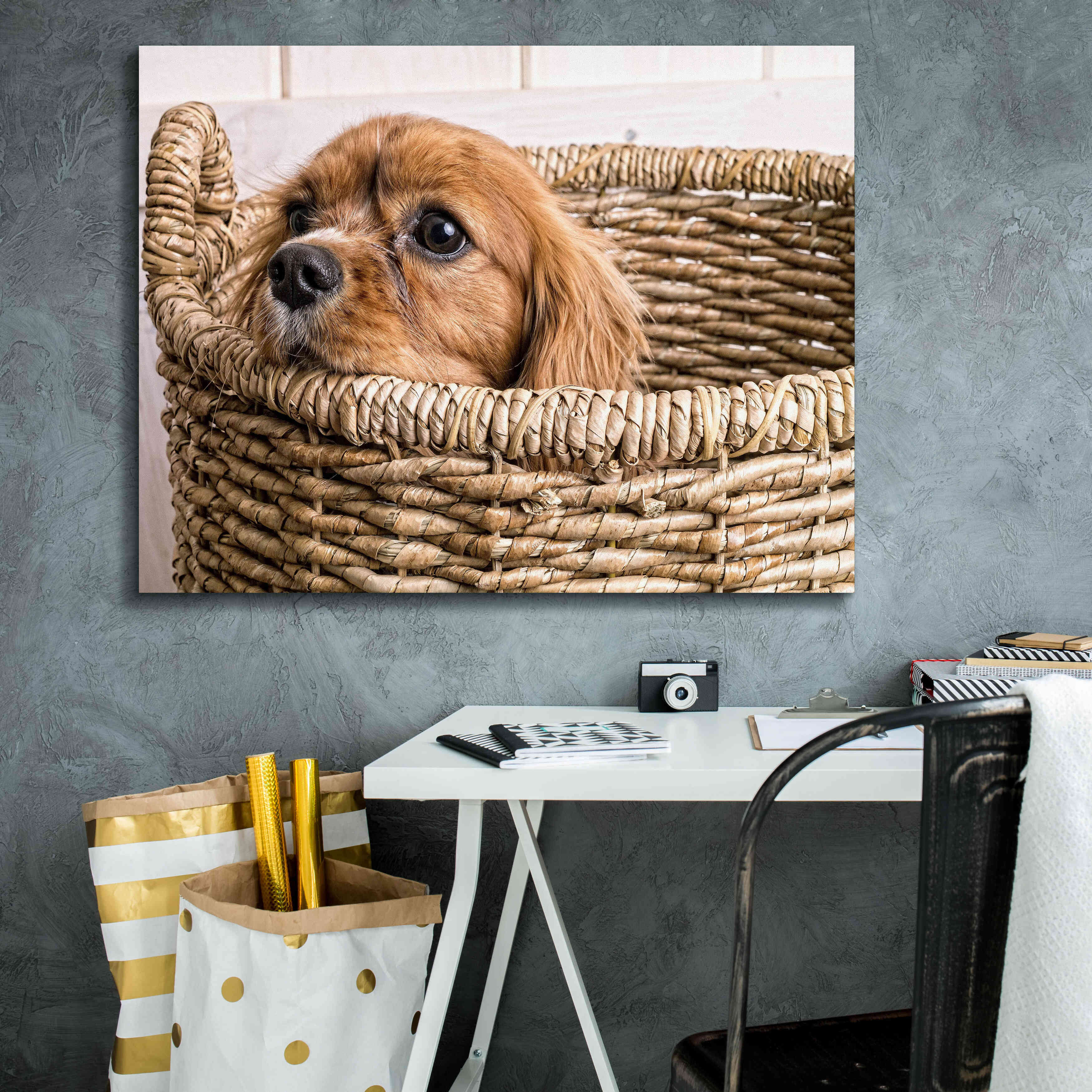'Puppy in a Laundry Basket' by Edward M. Fielding, Giclee Canvas Wall Art,34x26