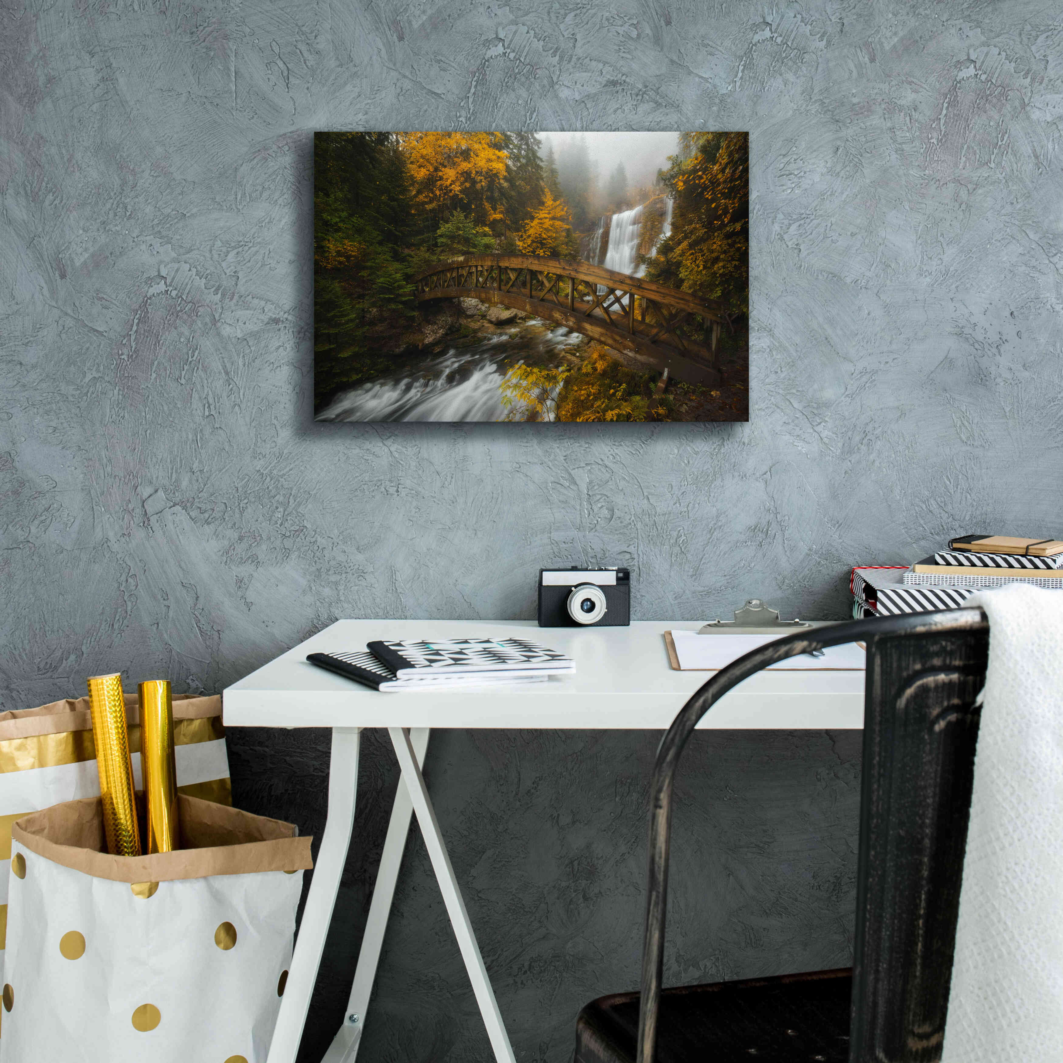 'A Bridge in the Forest' by Enrico Fossati, Giclee Canvas Wall Art,18x12