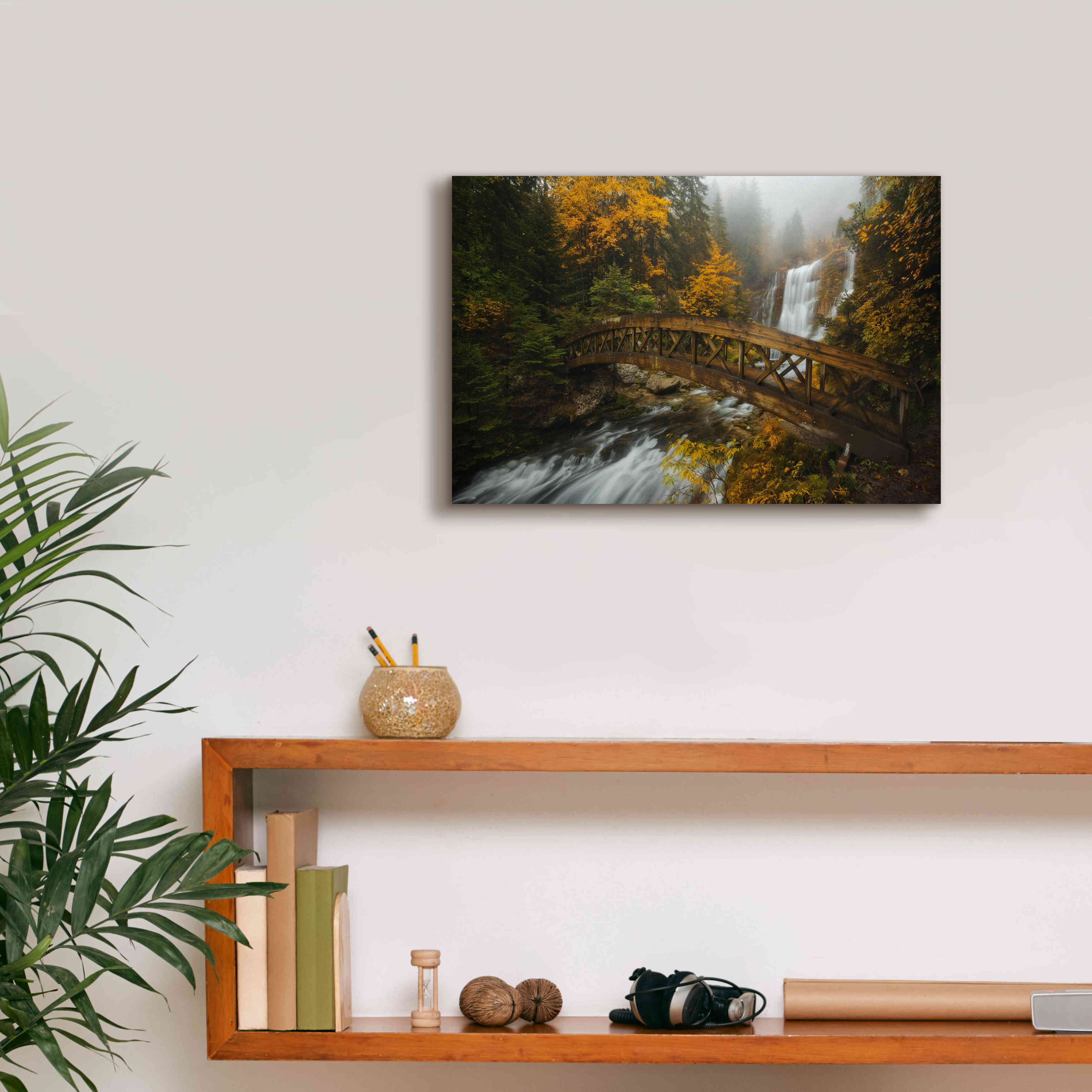 'A Bridge in the Forest' by Enrico Fossati, Giclee Canvas Wall Art,18x12