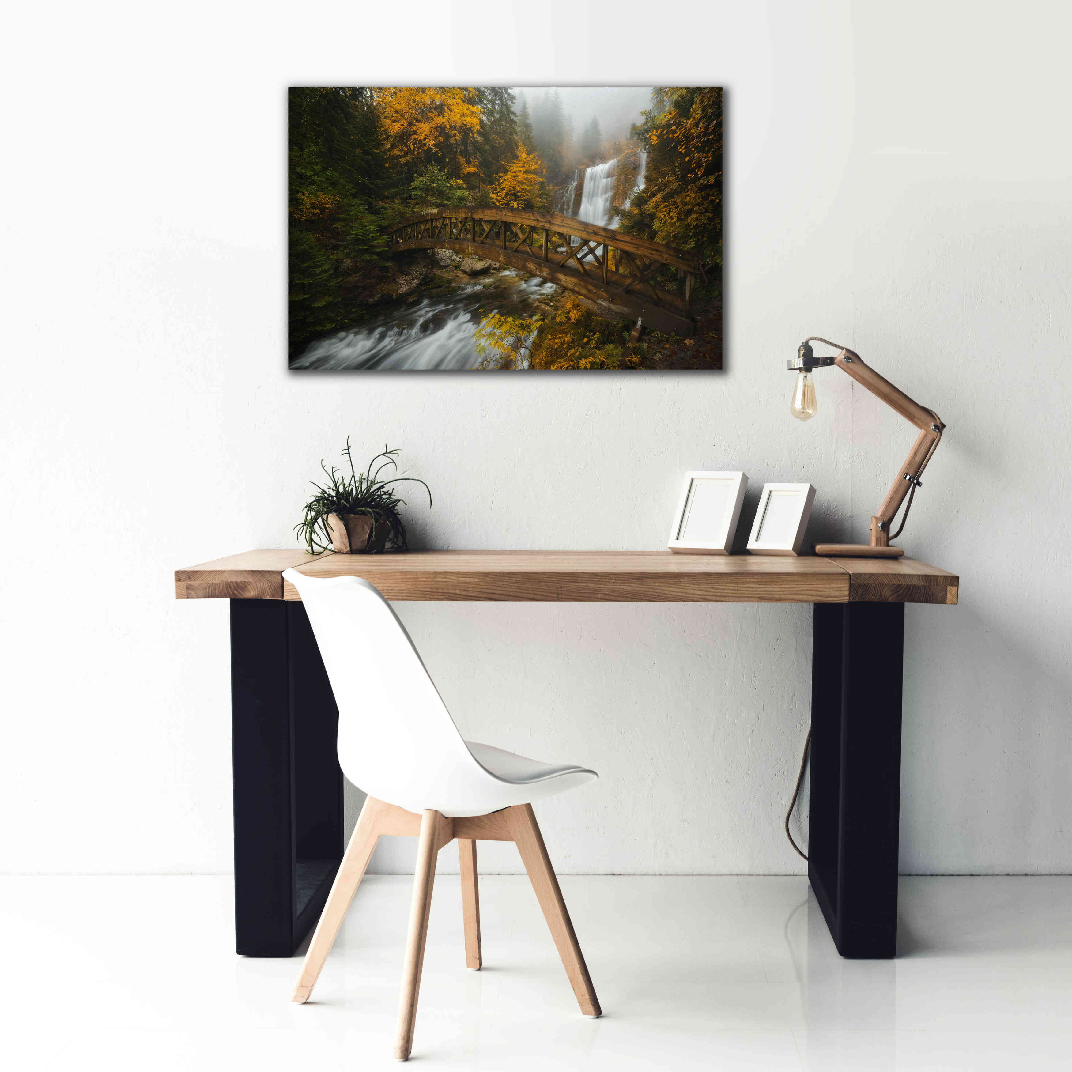 'A Bridge in the Forest' by Enrico Fossati, Giclee Canvas Wall Art,40x26