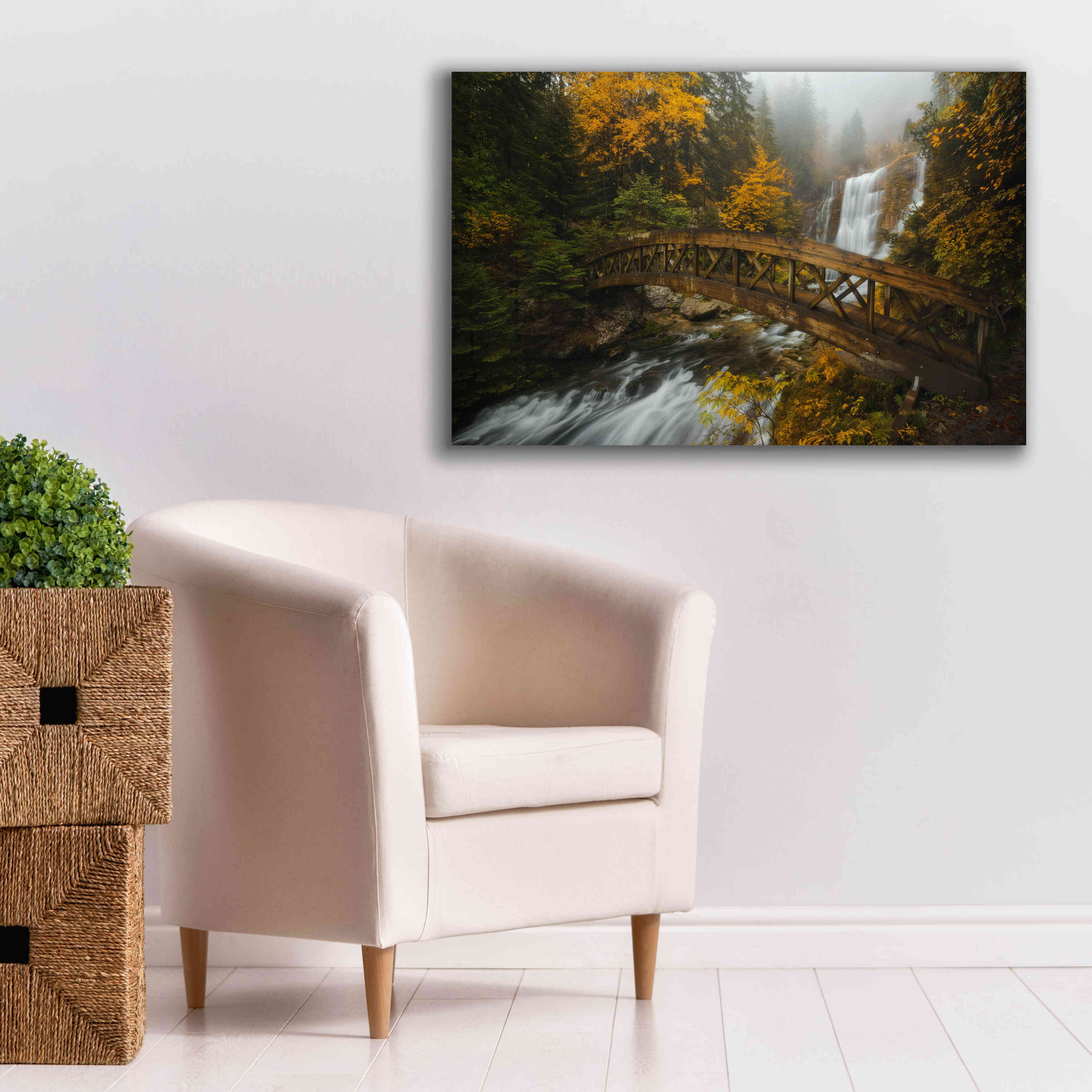 'A Bridge in the Forest' by Enrico Fossati, Giclee Canvas Wall Art,40x26
