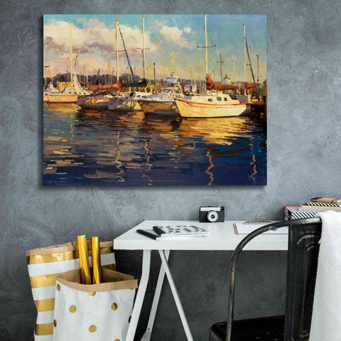 Image of 'Boats on Glassy Harbor' by Furtesen, Giclee Canvas Wall Art,34x26