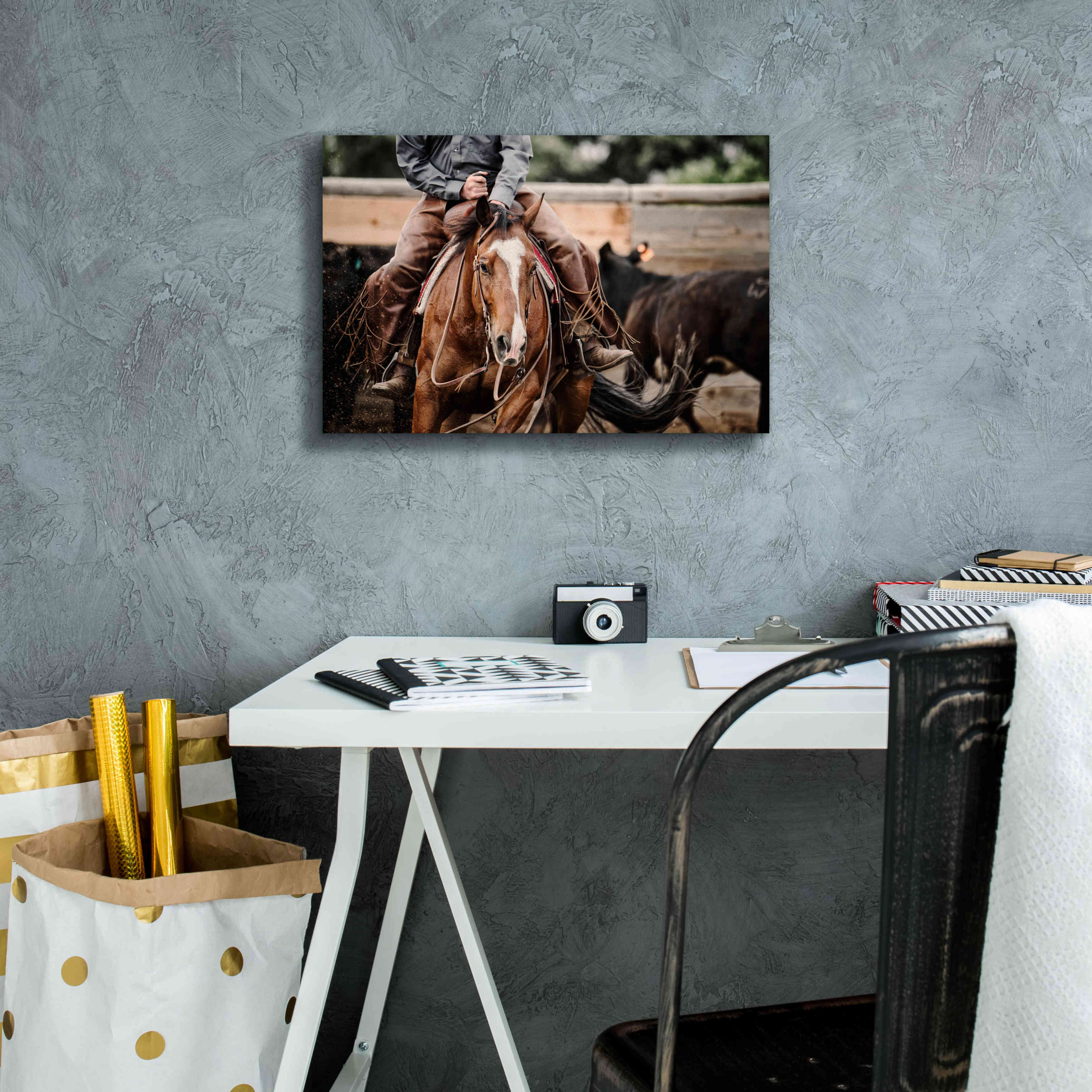 'Cutting Horse' by Lisa Dearing, Giclee Canvas Wall Art,18x12