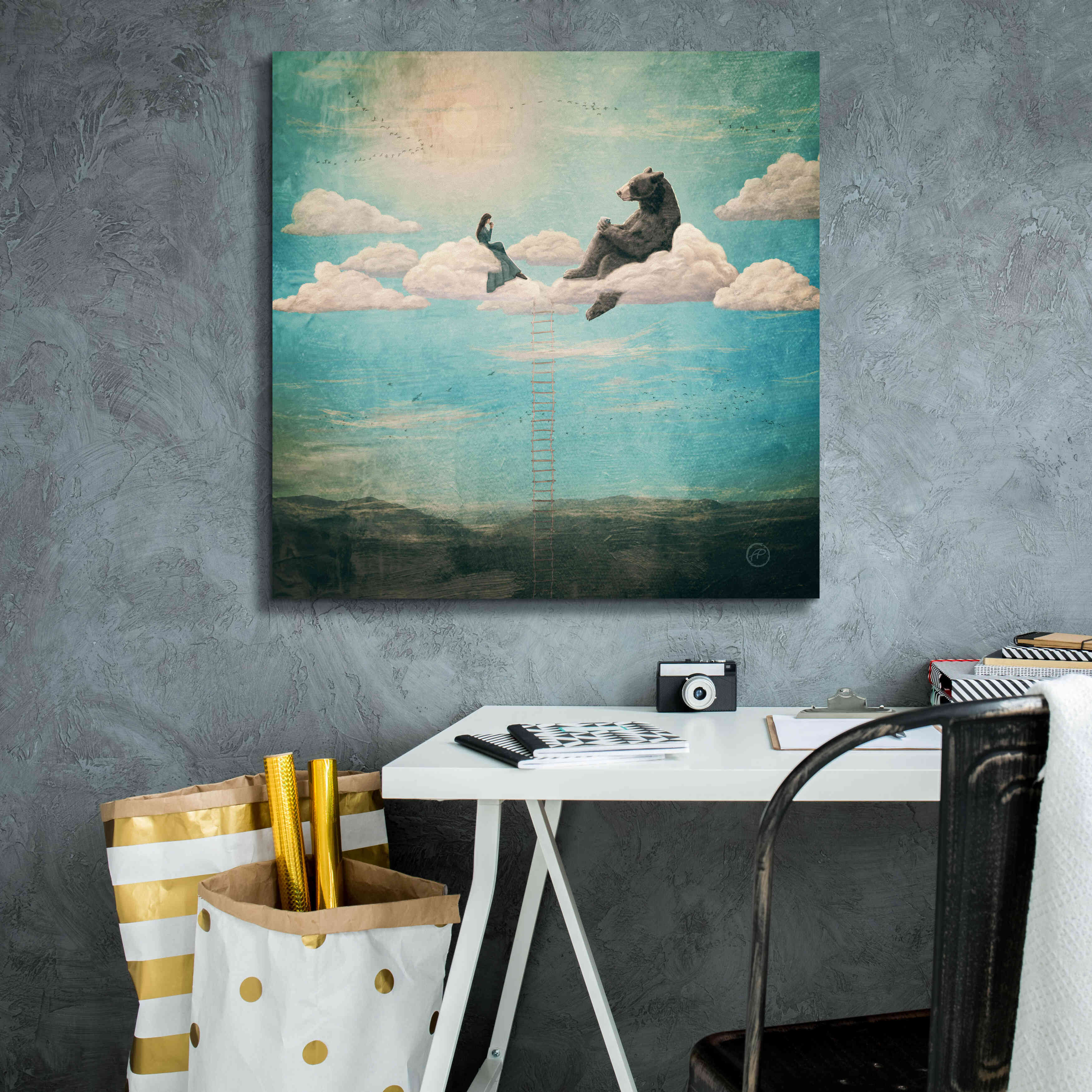 'Tea Time With Ala The Bear' by Paula Belle Flores, Giclee Canvas Wall Art,26 x 26